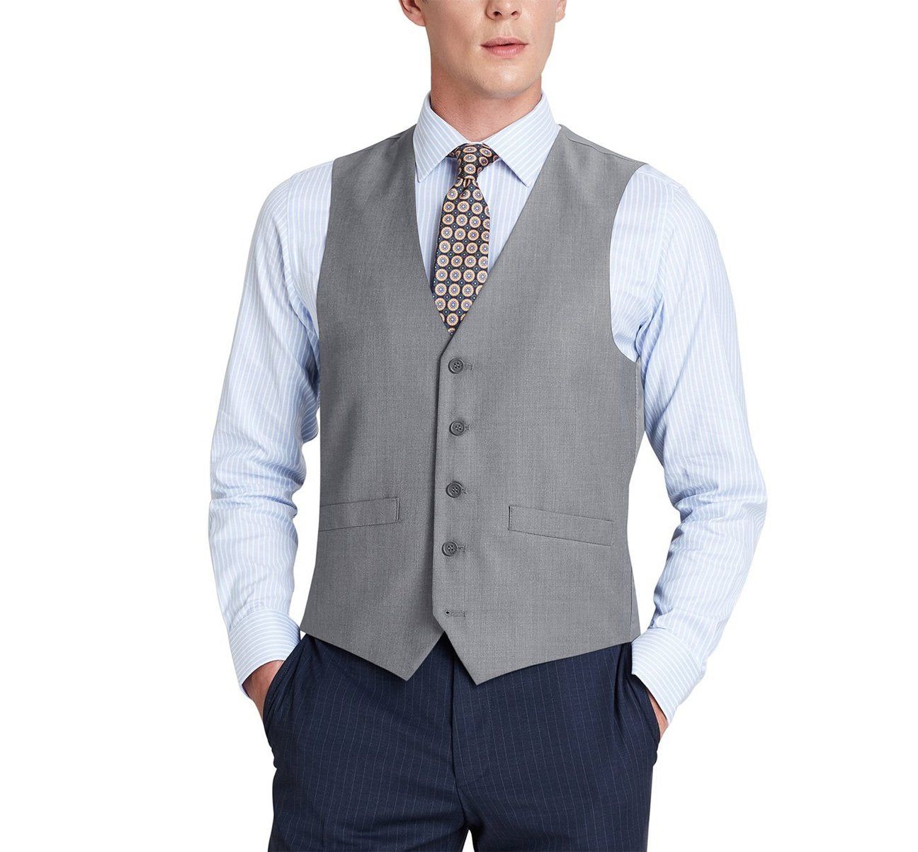 Alessandro Vitello by Renoir Grey Button Formal Suit Vest - Men's Regular Fit Waistcoat for Business & Wedding | Premium Tailored Suit Vest for Office, Cocktail Parties & Formal Events