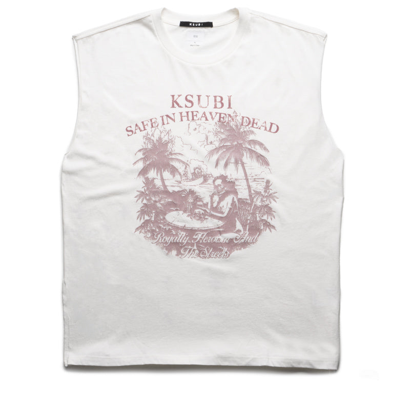 Ksubi Paradiso Cut Off Vintage White T-Shirt - Stylish Distressed Tee for Men & Women - Perfect for Casual Outfits, Streetwear & Summer Fashion