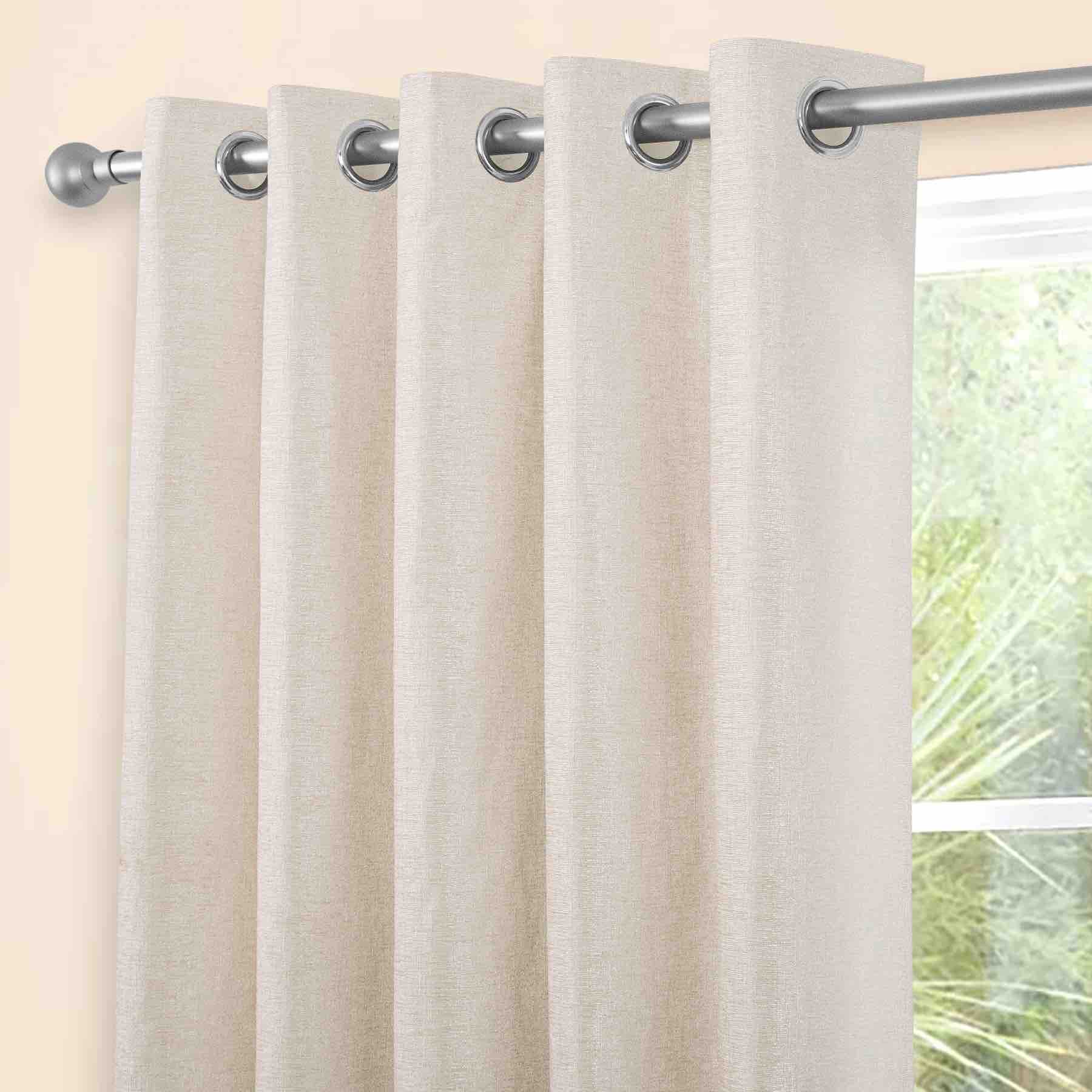 Sundour Amberley Eyelet Curtains - Natural Linen Blackout Curtains for Living Room & Bedroom - Thermal Insulated Window Drapes for Home Decor