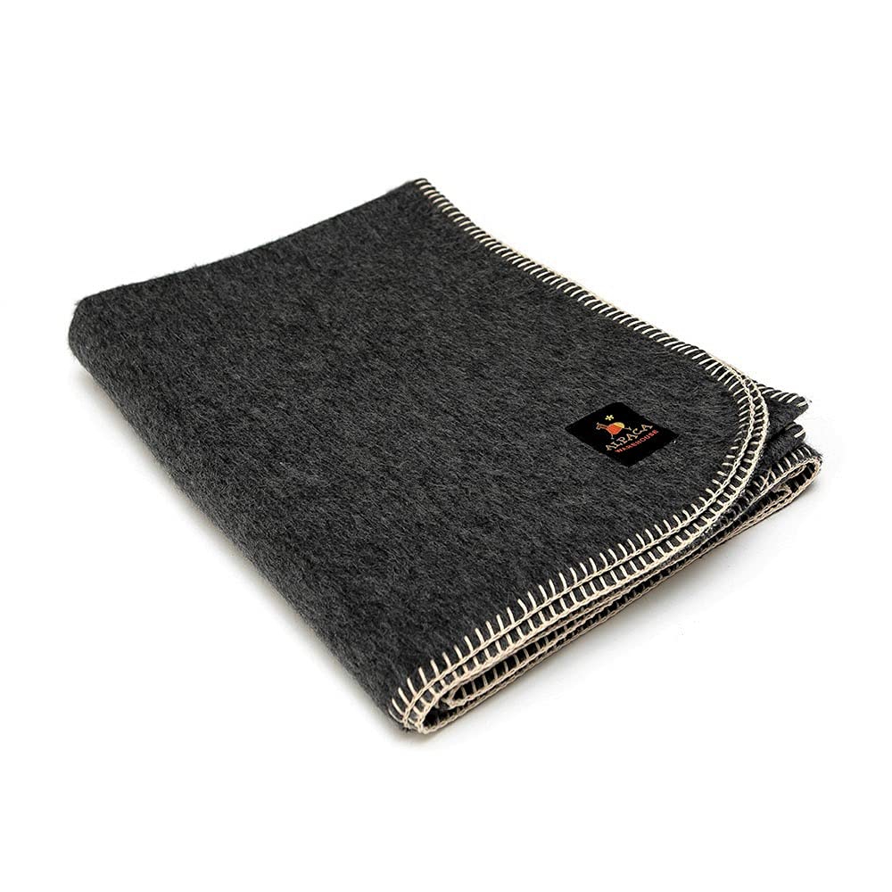 Premium Heavyweight Alpaca Wool Blanket - Ultra Soft & Warm Peruvian Alpaca Throw for Camping, Travel, Home & Office - Twin/Queen/King Sizes (Dark Gray, Travel Size) - Perfect for Cold Weather & Cozy Nights