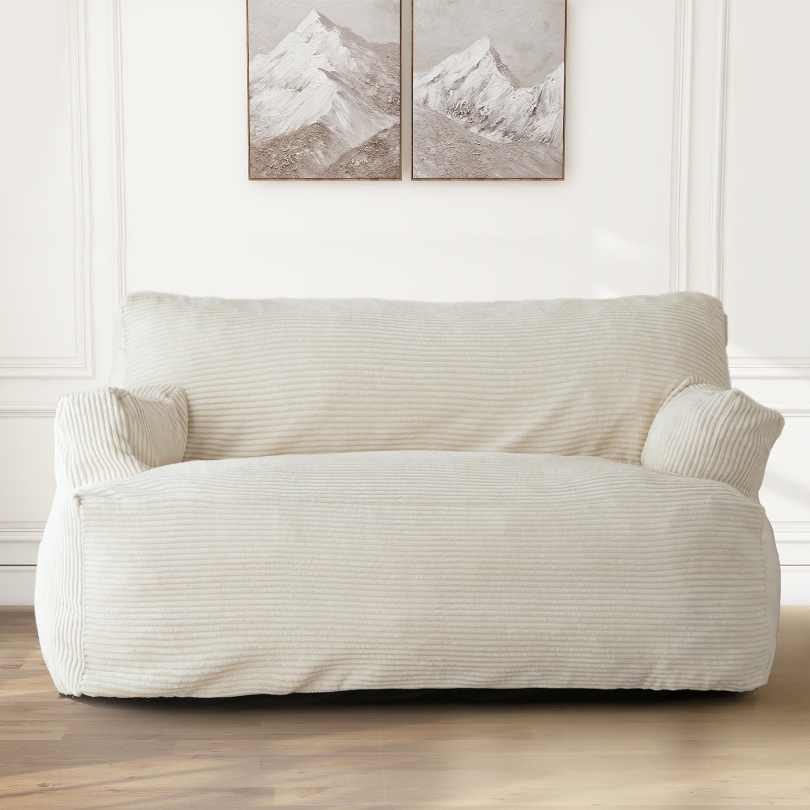 MAXYOYO Oversized Bean Bag Chair for Adults - 2 Seater Loveseat Bean Bag Couch with Filler, Large Comfortable Lounge Chair for Living Room, Bedroom or Game Room - Soft Beige Fabric