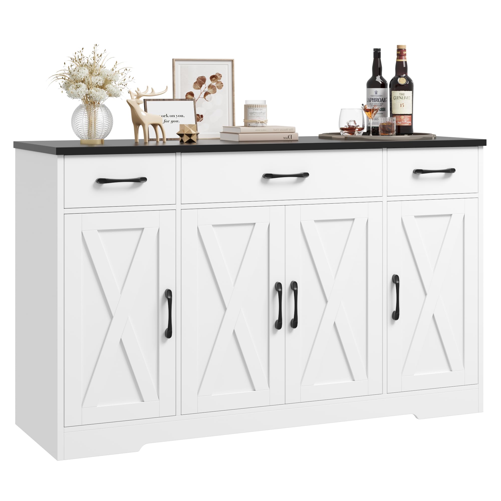 Modern Farmhouse Buffet Cabinet with Drawers & Shelves - 55