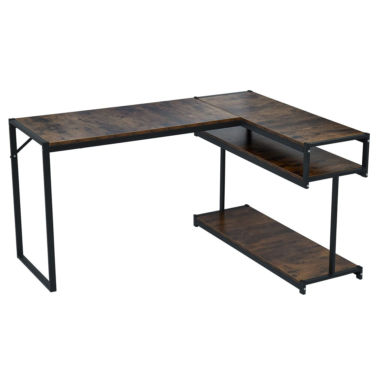 L-Shaped Computer Desk with 3-Tier Storage Shelves - Multifunctional Home Office Workstation with Spacious Desktop, Ergonomic Writing Table for Small Spaces (Brown) - Perfect for Gaming Setup, Remote Work & Study Room Organization