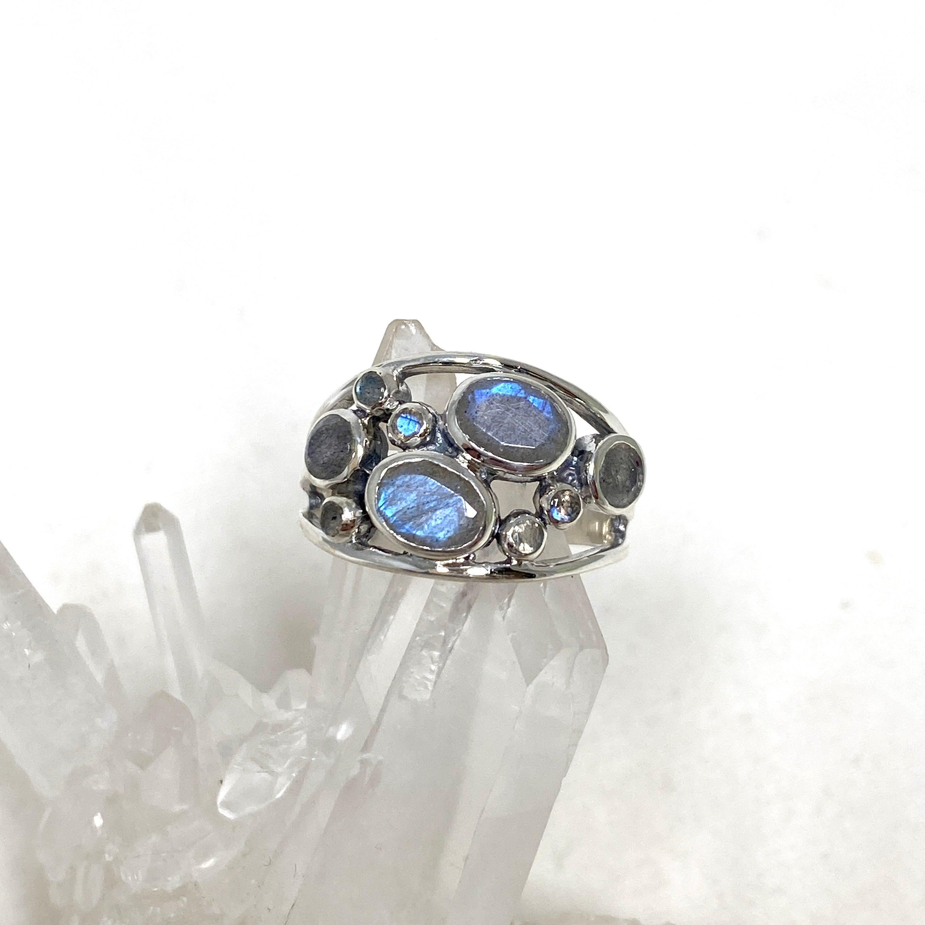 Labradorite Faceted Multistone Gemstone Ring in Sterling Silver - Elegant & Unique Jewelry for Women, Perfect for Parties, Weddings & Special Occasions
