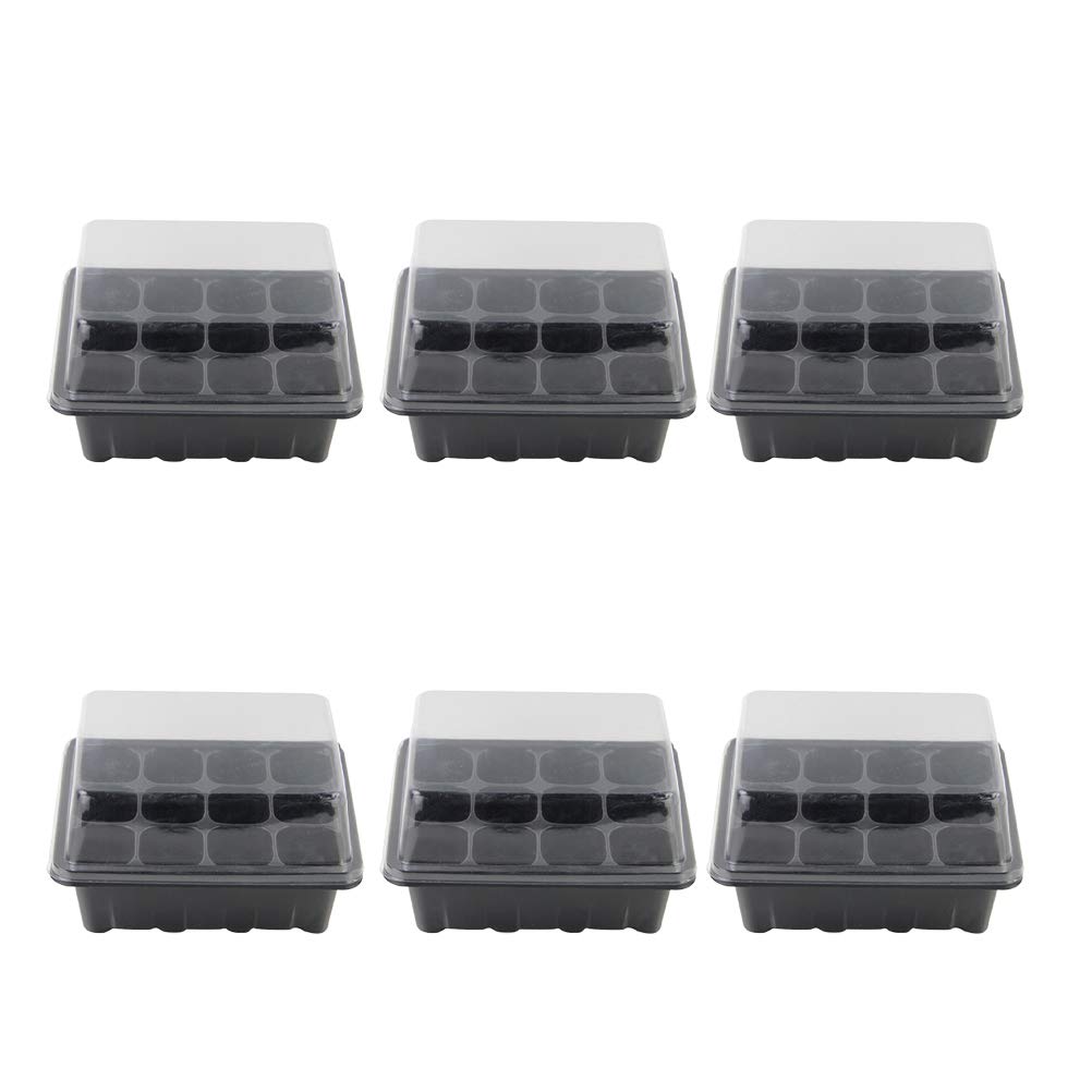 DOITOOL 6-Pack 12-Cell Seedling Starter Trays with Clear Lids - Black Nursery Pots for Gardening, Bonsai, Herbs & Plant Propagation | Indoor/Outdoor Use for Home Gardeners & Plant Enthusiasts