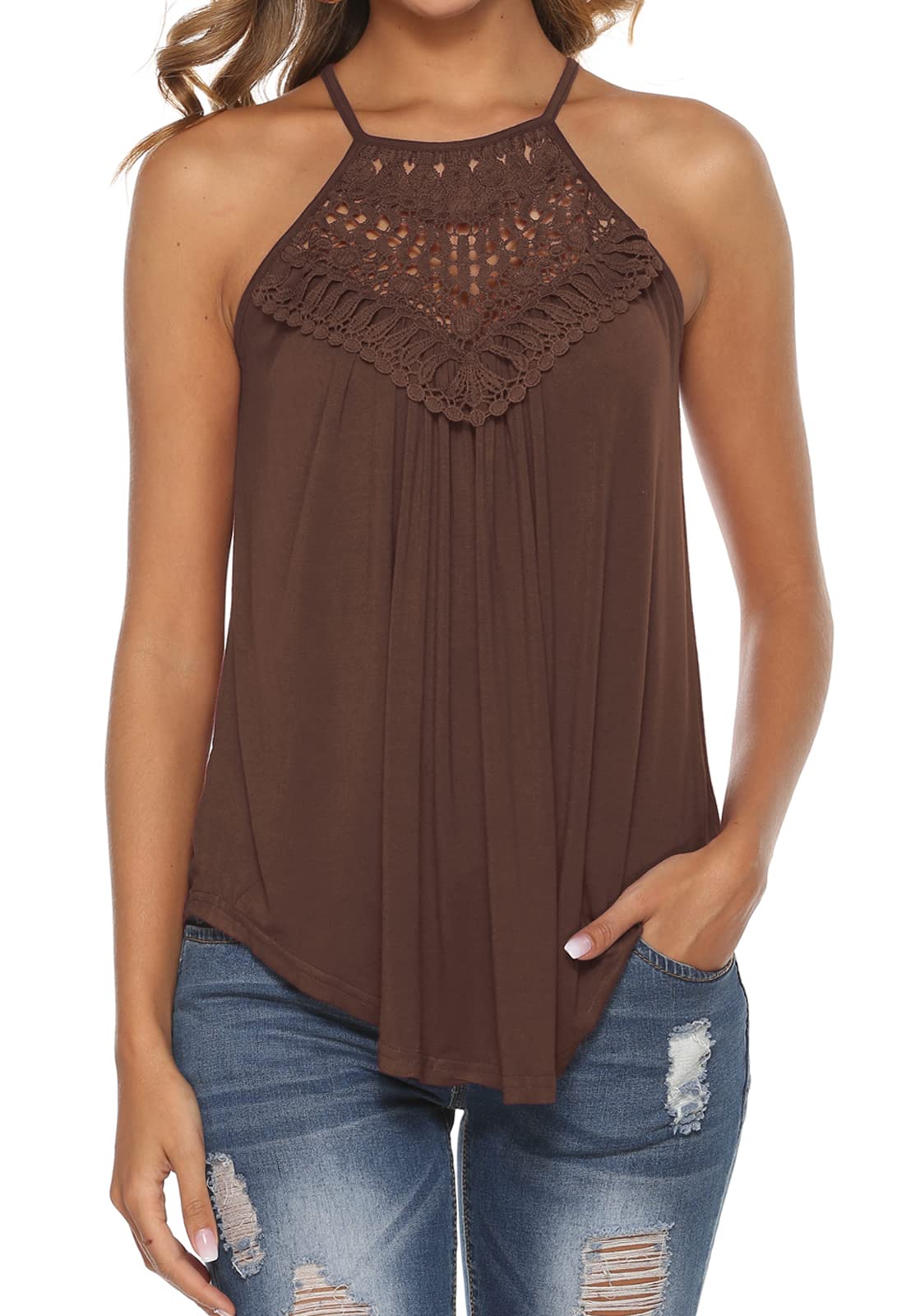 Bluetime Women's Summer Halter Tank Top - Spaghetti Strap Lace Sleeveless Shirt for Casual Wear, Beach Outfits & Vacation Essentials