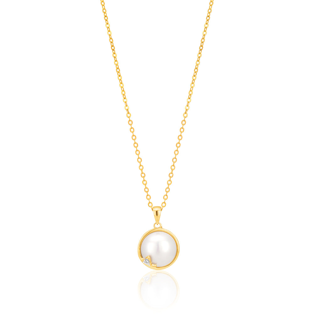 9ct Gold Mabe Pearl and Diamond Pendant Necklace - Elegant Jewelry Gift for Women, Perfect for Weddings, Anniversaries & Special Occasions