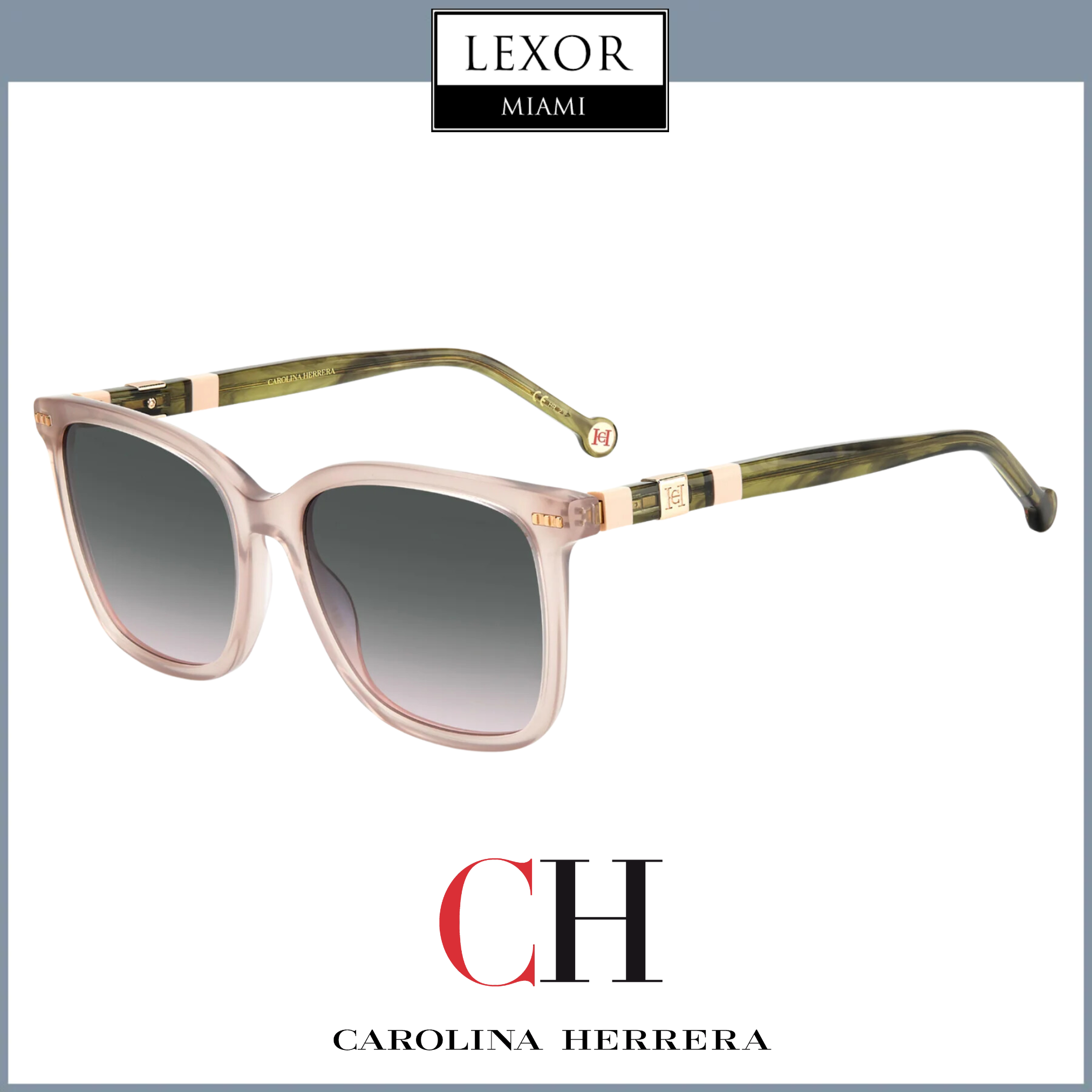 Carolina Herrera CH0045/S 3IO Green Nude Sunglasses for Women - 57mm Lens, 18mm Bridge, 145mm Temple - Perfect for Summer Outfits & Beach Vacations