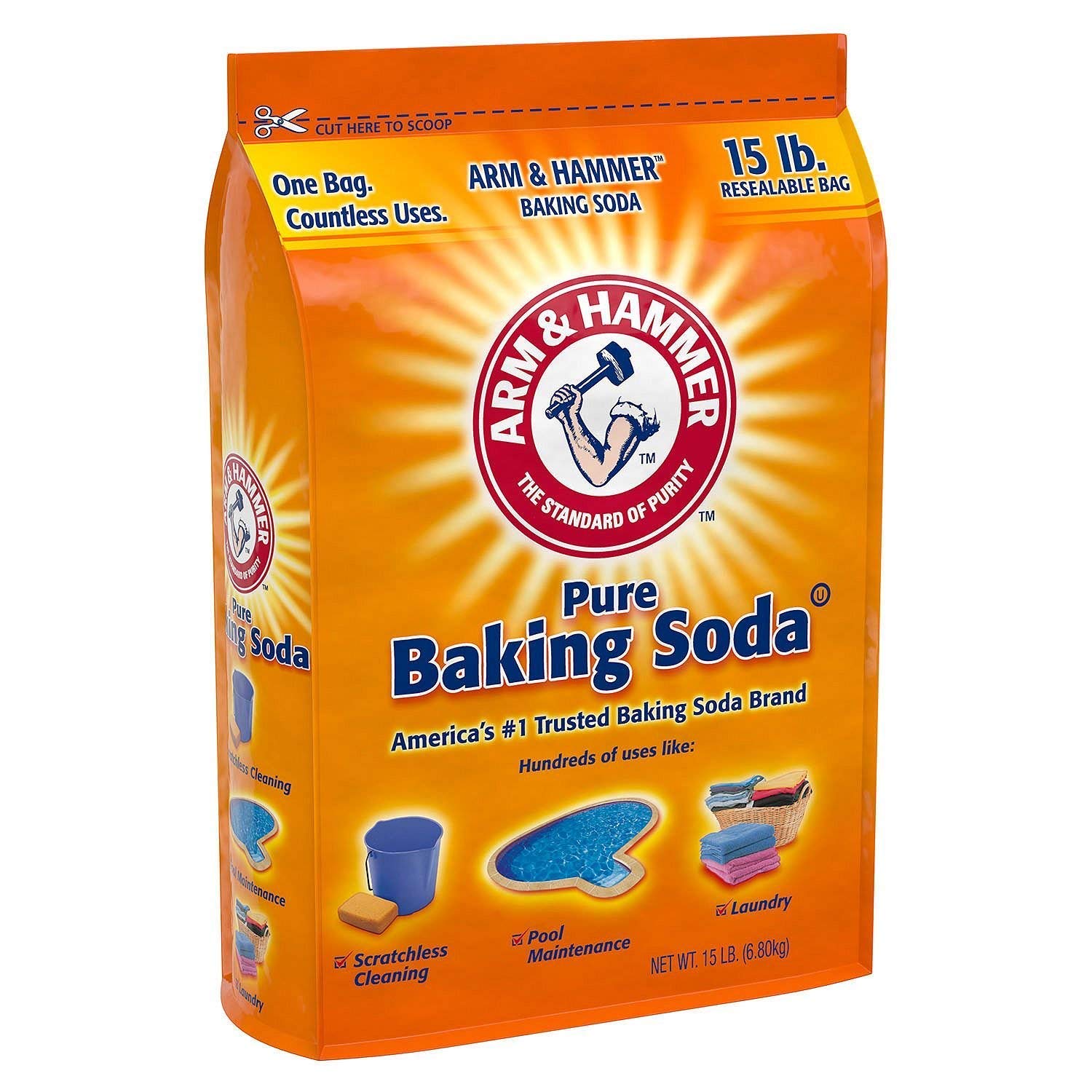 Arm & Hammer Pure Baking Soda (15 lbs.) - Pack of 2 | Natural Deodorizer, Cleaning Agent & Cooking Ingredient for Home, Kitchen & Laundry