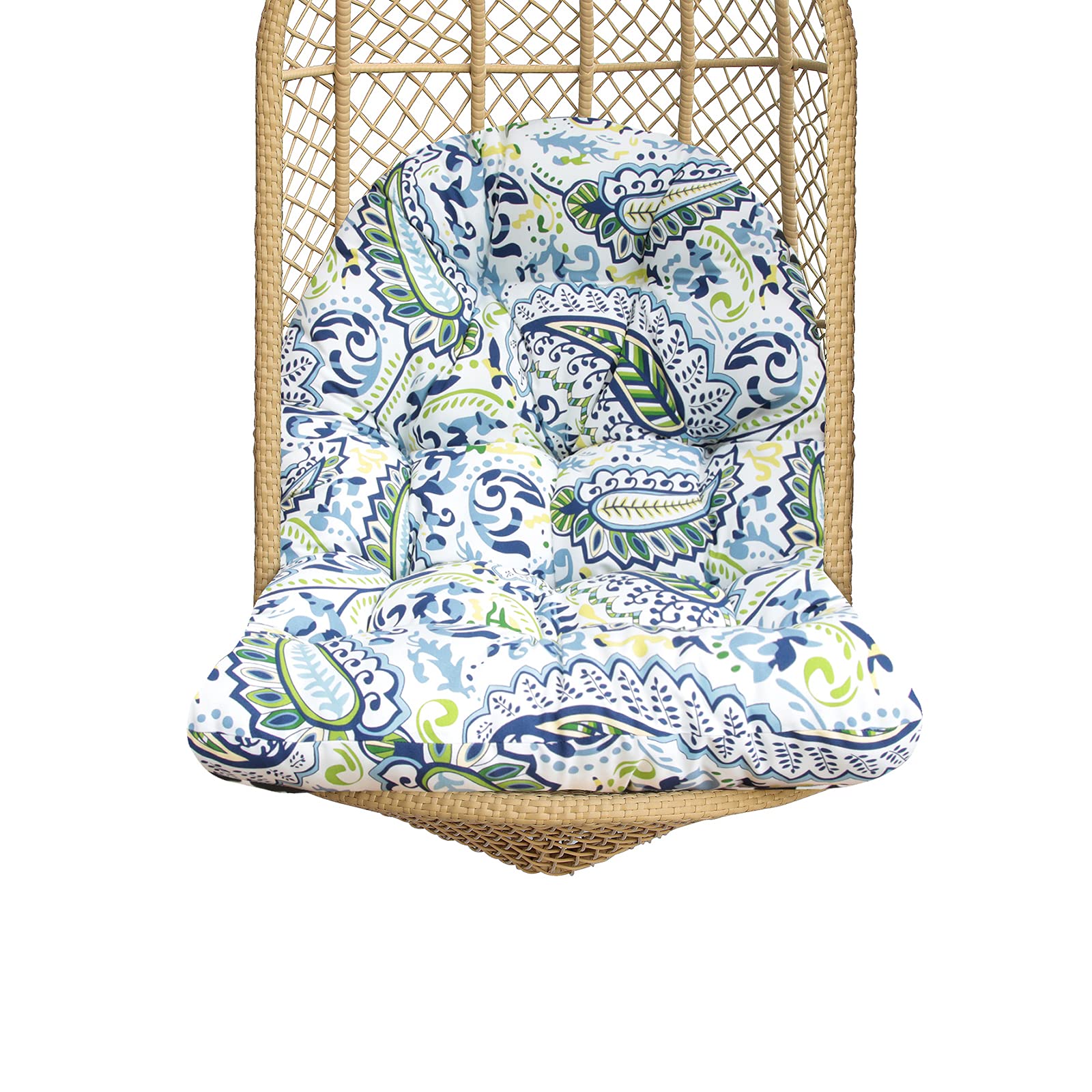 BOSSIMA Outdoor Hanging Egg Chair Cushion - Waterproof Swing Chair Pad with Paisley Pattern (Green/Blue) - Perfect for Patio, Garden, and Porch Relaxation