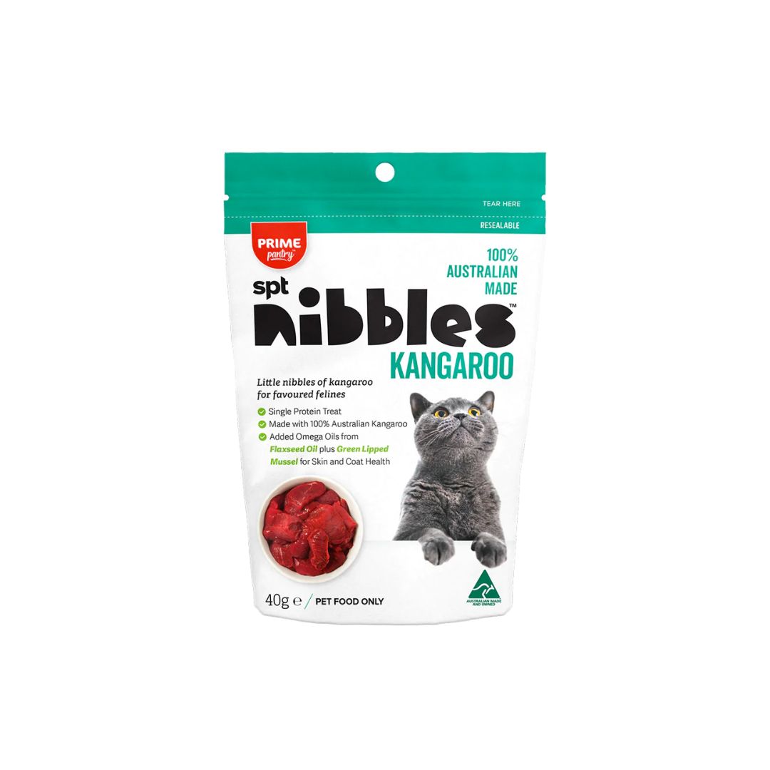 Prime 100 SPD™ Nibbles Kangaroo Flavor Cat Treats - 40g Grain-Free Natural Protein Snacks for Indoor & Outdoor Cats - Perfect for Training Rewards and Bonding Time