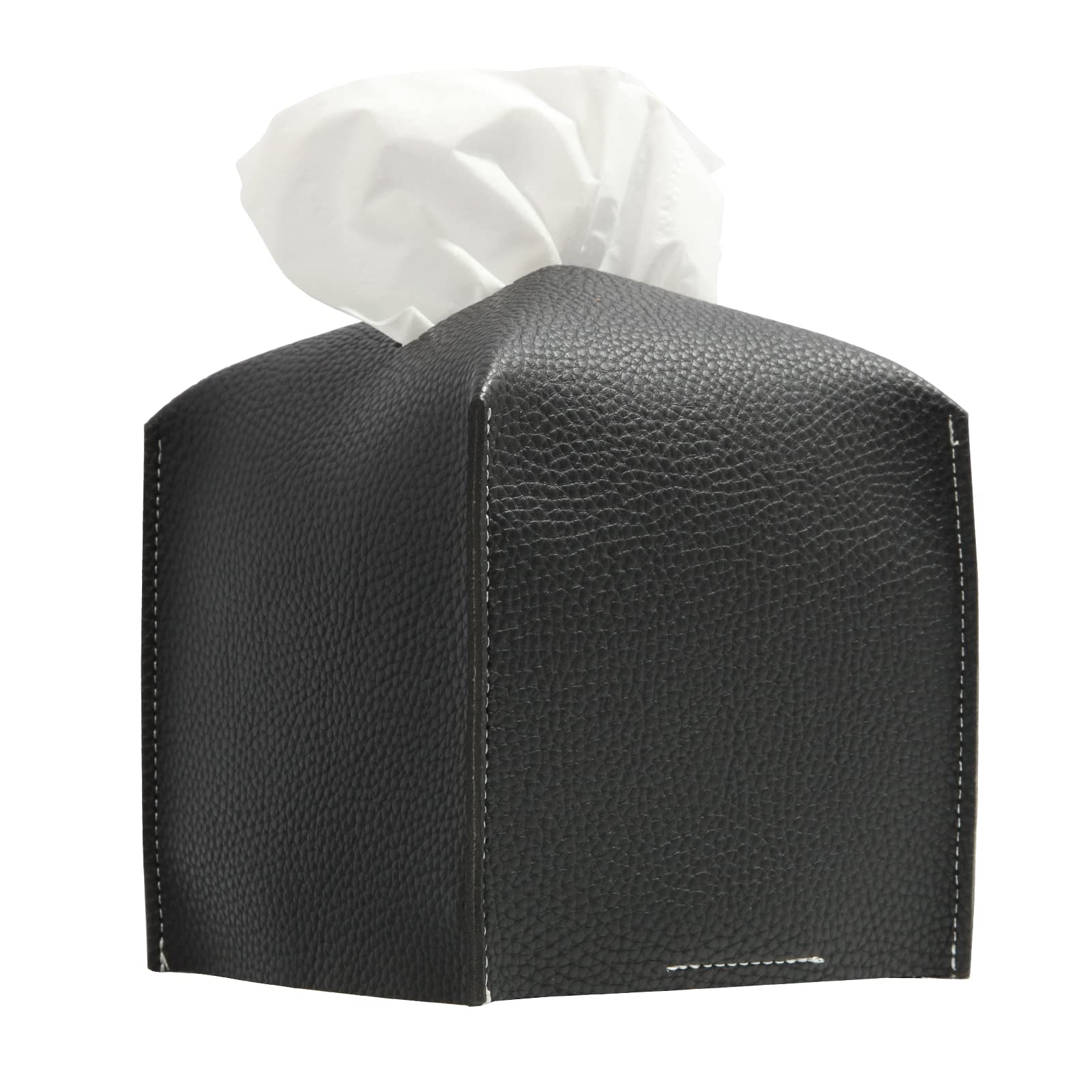 Premium PU Leather Tissue Box Cover - Elegant Square Design for Bathroom Vanity, Nightstand, Office Desk & Car Decor - Black Decorative Holder | Perfect for Home, Office & Automotive Use