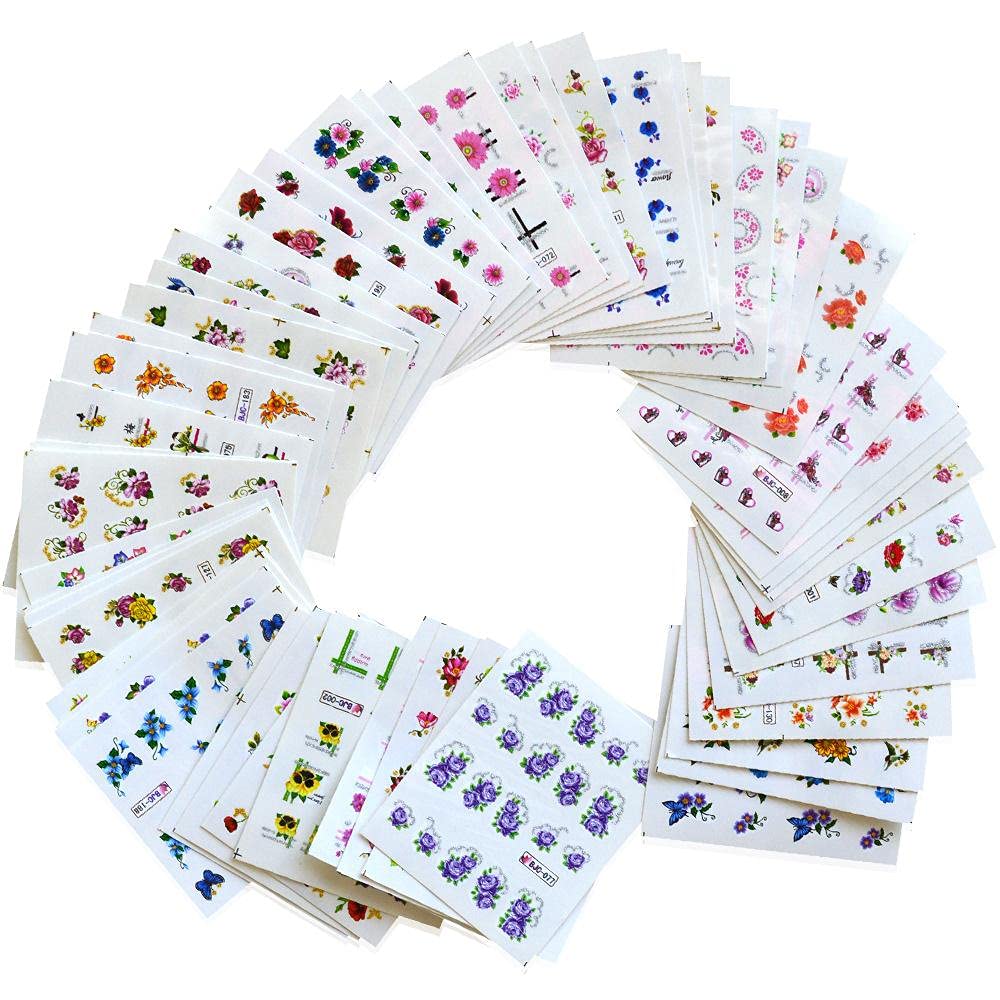 55PCS Retro Floral Nail Stickers - Self-Adhesive Water Decals for DIY Nail Art - Perfect for Manicures, Parties & Special Occasions