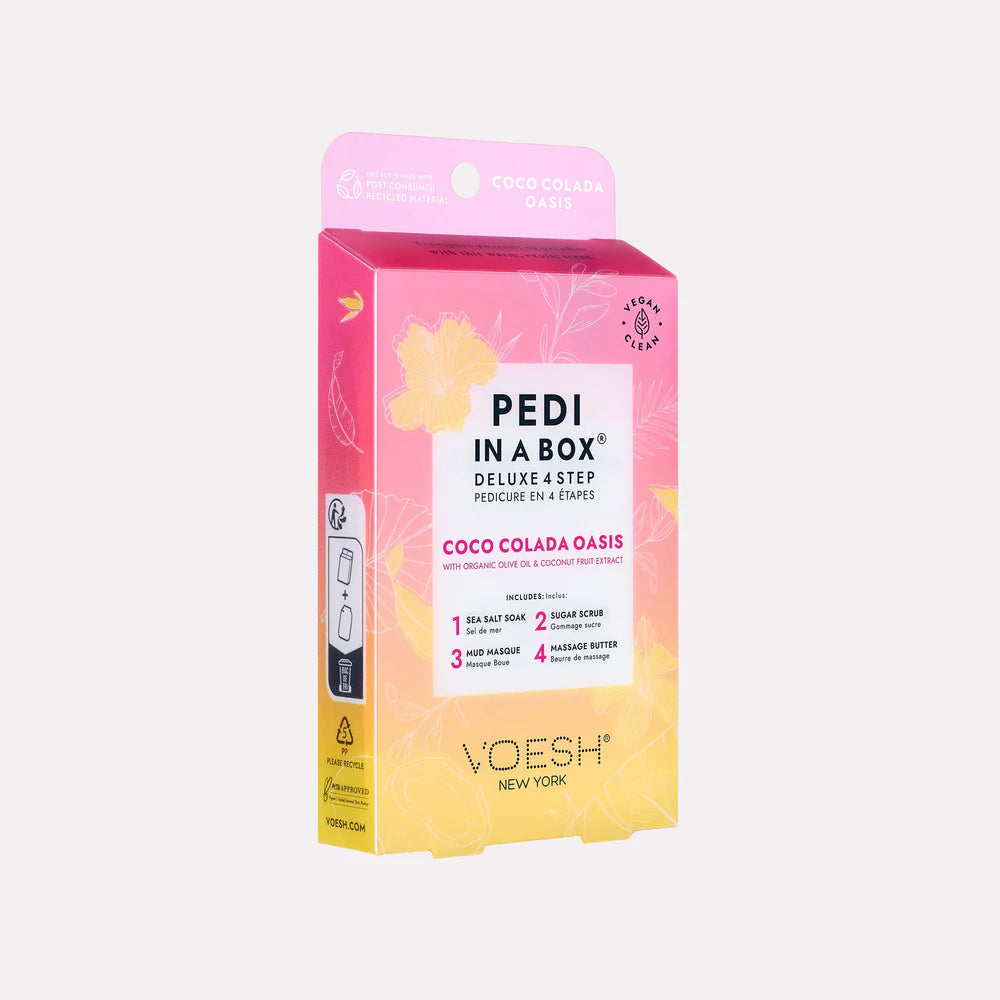 Voesh Pedi in a Box Deluxe 4-Step Coconut Colada Oasis Pedicure Set - At-Home Spa Treatment for Soft & Smooth Feet