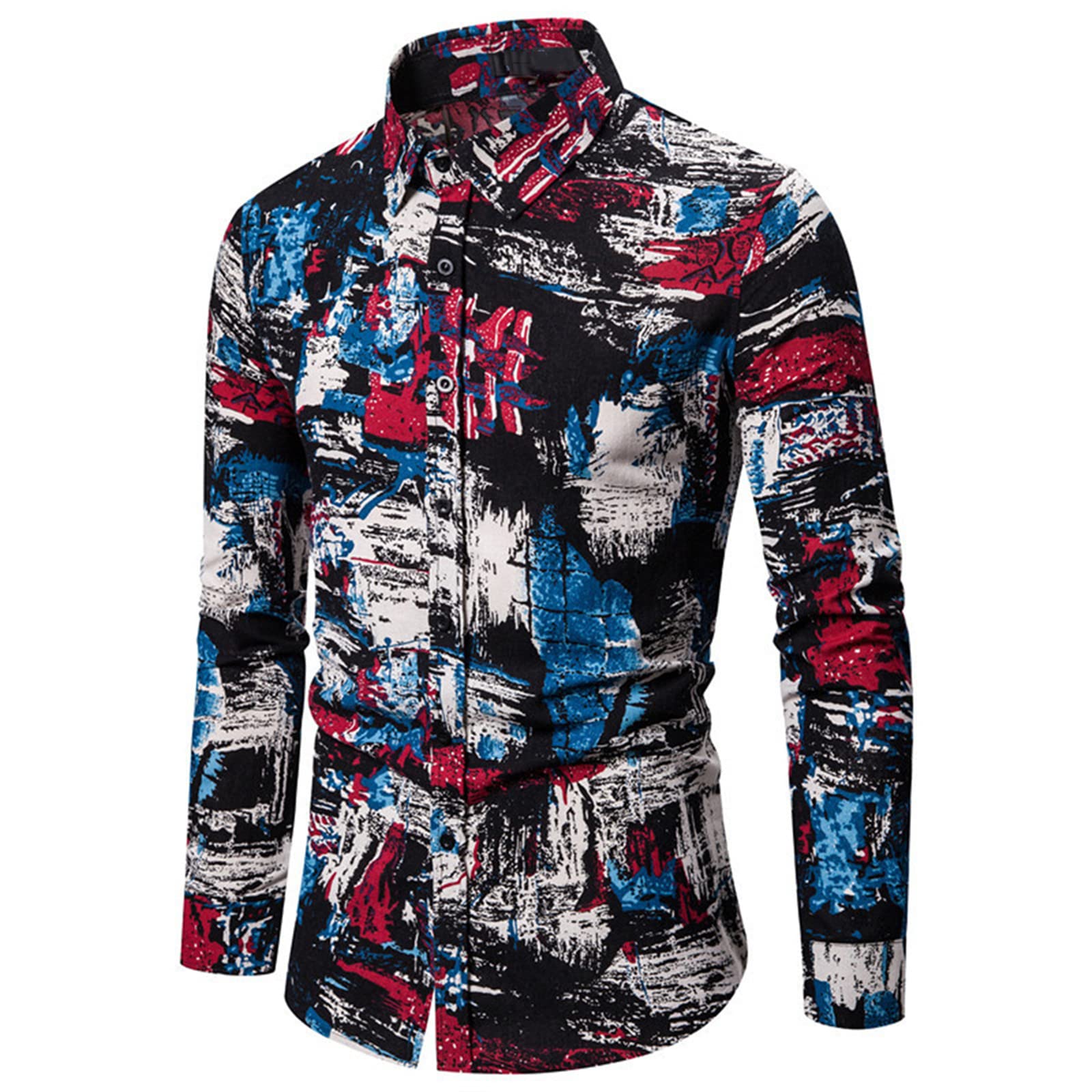 Men's Vintage Graffiti Tropical Button-Down Shirt Long Sleeve Casual Hawaiian Shirt for Beach Party & Summer Vacation