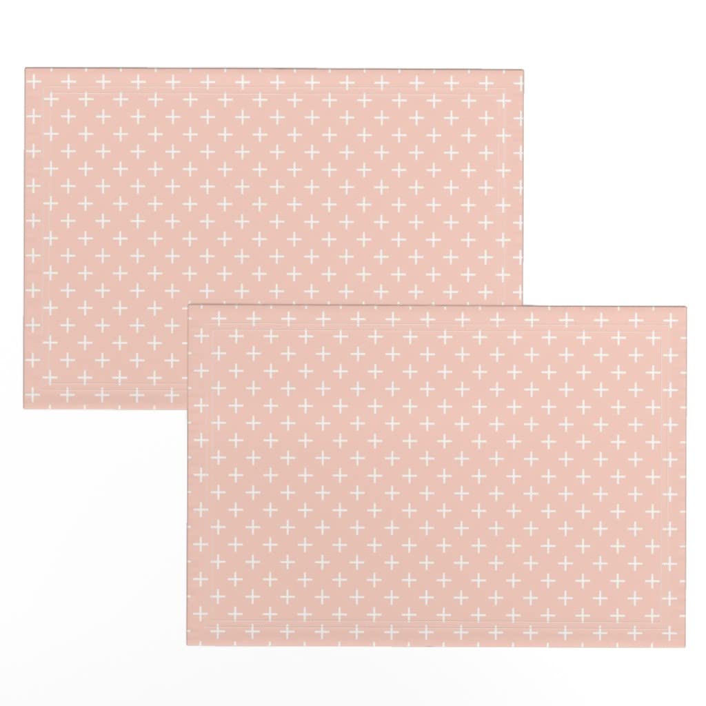 Spoonflower Linen Cotton Canvas Placemats Set of 2 - Cross Peach Geometric Blush White Sign Print Table Mats for Dining, Kitchen, Party & Home Decor