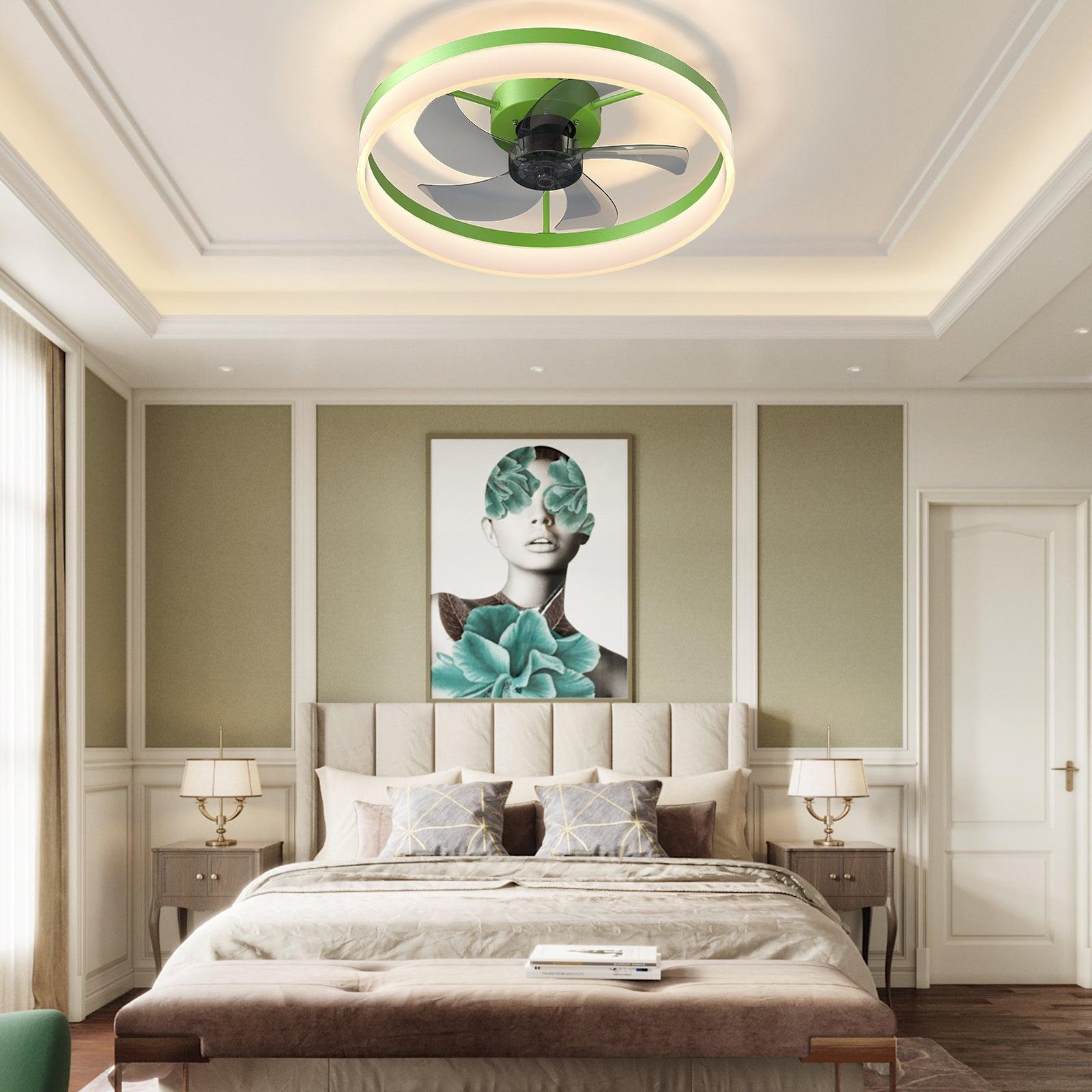 Modern Dimmable LED Ceiling Fan with Light - Ultra Thin Design, Embedded Installation, Energy Efficient (Green) - Perfect for Living Room, Bedroom, and Office Spaces