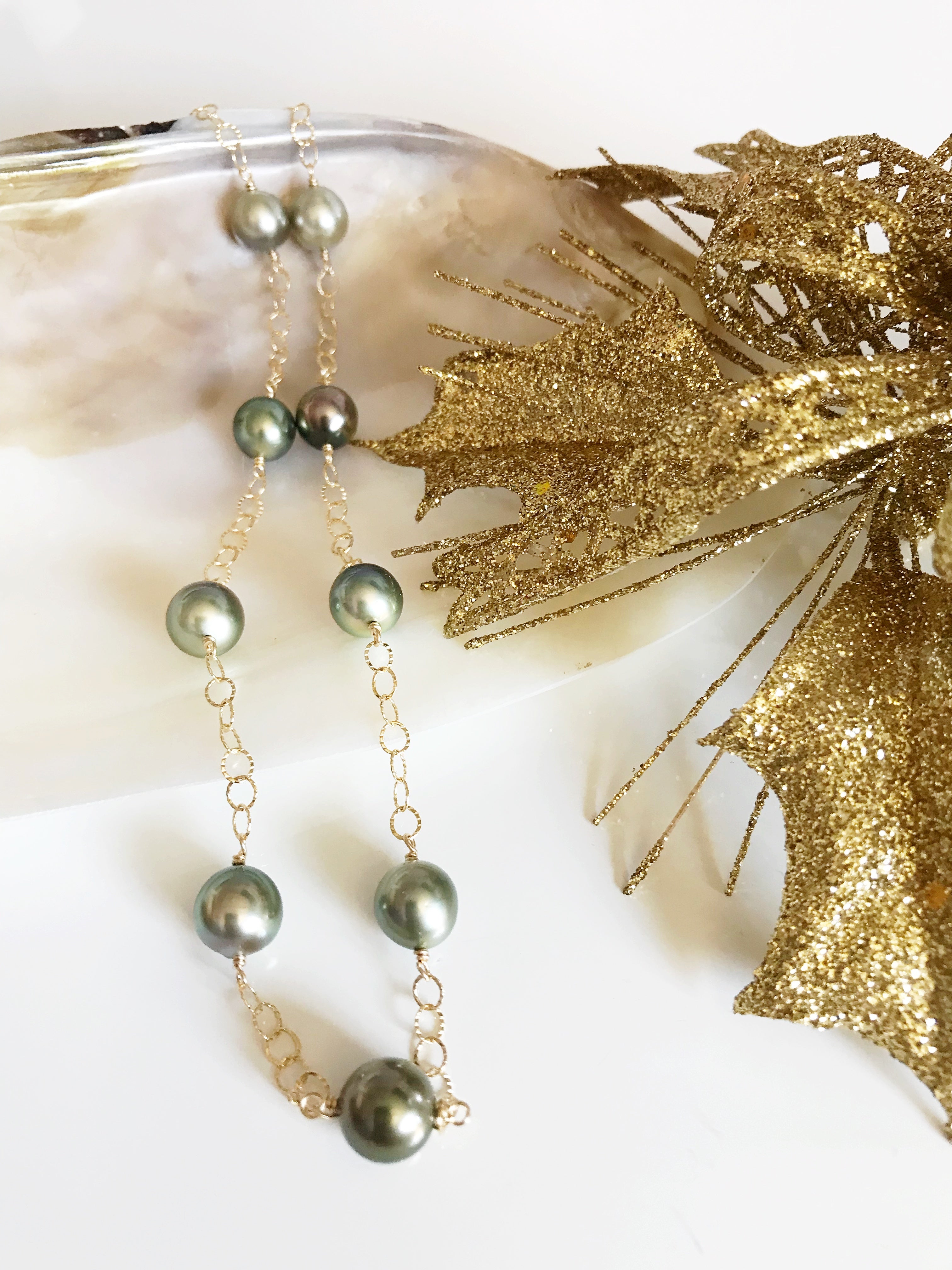 LEILANI Natural Pistachio Tahitian Pearl Necklace (N272) - Elegant Jewelry for Women, Perfect for Weddings, Parties & Special Occasions