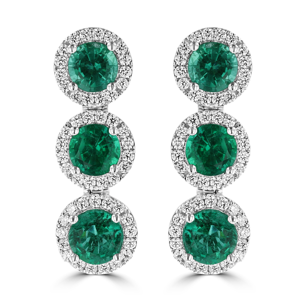 18KT White Gold 5.03CT Emerald & 1.05CTW Diamond Halo Drop Earrings for Women - Luxury Dangle Earrings for Weddings, Parties & Special Occasions