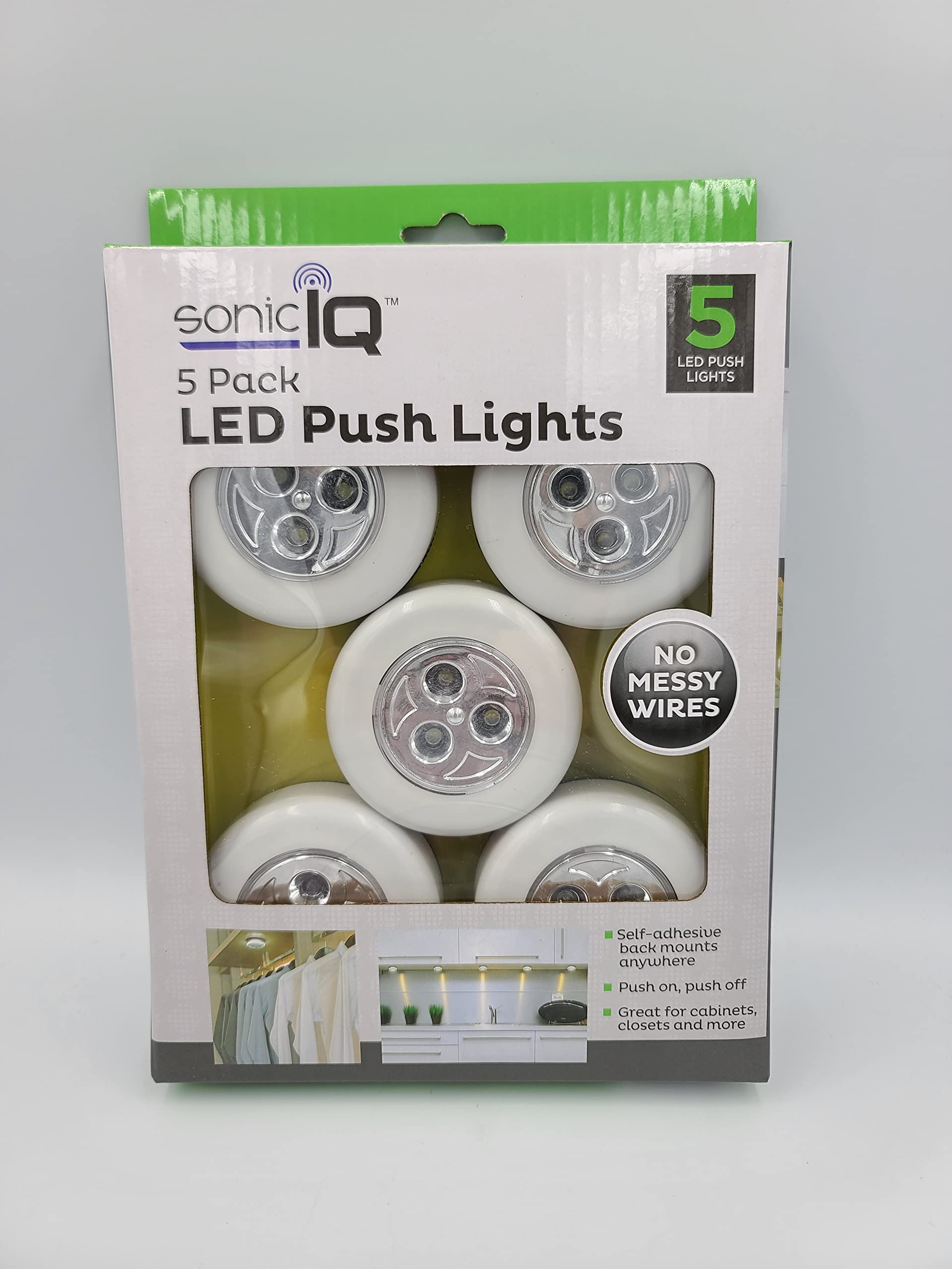 5 Pack Premium LED Push Lights - No Wires, Battery Operated, for Closet, Cabinet, Wardrobe & Night Light