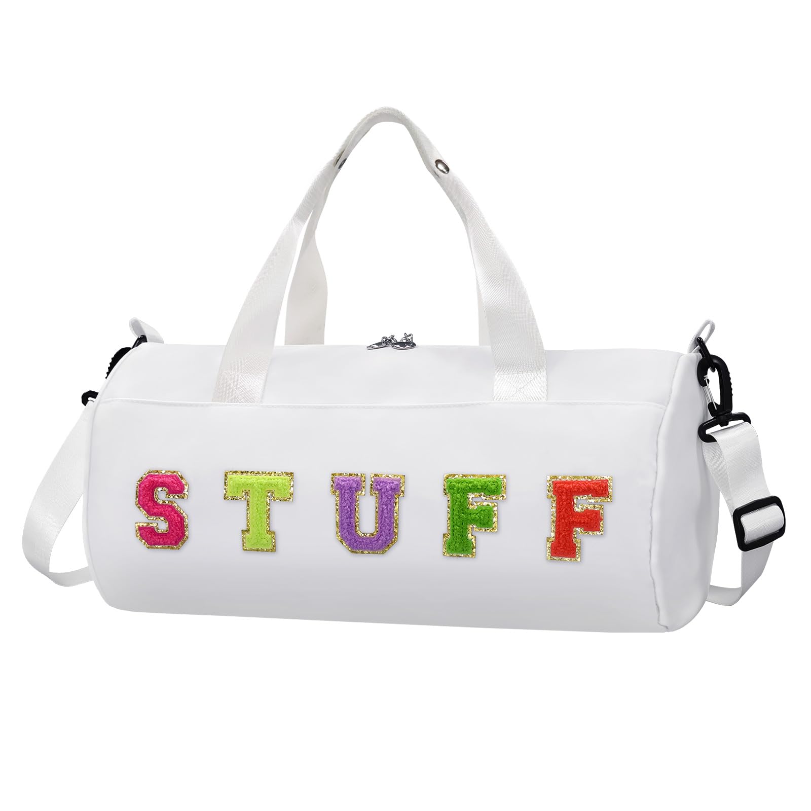 **Chenille Letter Stuff Tote Bag 16 Inch - Small Gym Duffle Bag for Travel, Dance, Sports & Workout | Carry-On Weekender Bag for Camping, Cheer, Ballet & Overnight Trips | Birthday & Christmas Gifts for Girls, Kids, Teens & Women | Perfect for School, Gym & Weekend Getaways**