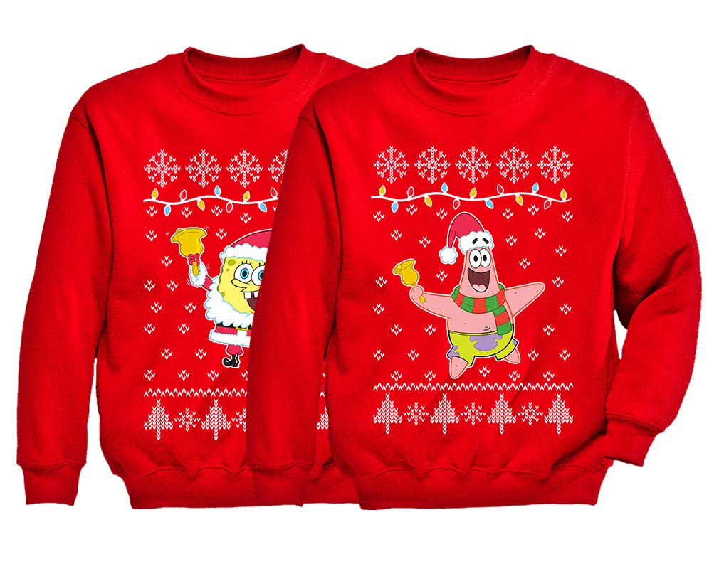 Patrick & SpongeBob Ugly Christmas Sweater Matching Set - Funny Sibling Couple Costume for Holiday Parties & Family Photos | SpongeBob SquarePants Themed Outfits