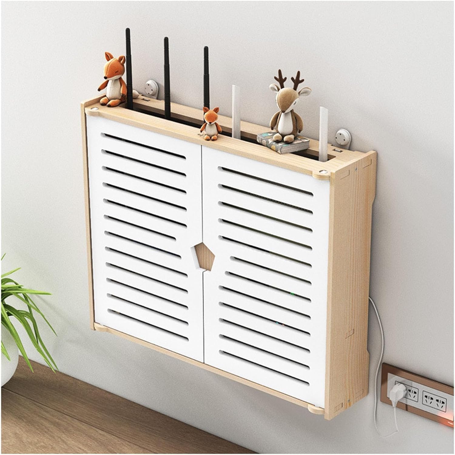 Wall-Mounted PVC WiFi Router Storage Box with Double Doors - 37x10x28cm Home Network Organizer for Wireless Routers, Modems & Cables | Easy Installation | Perfect for Living Room, Office or Gaming Setup