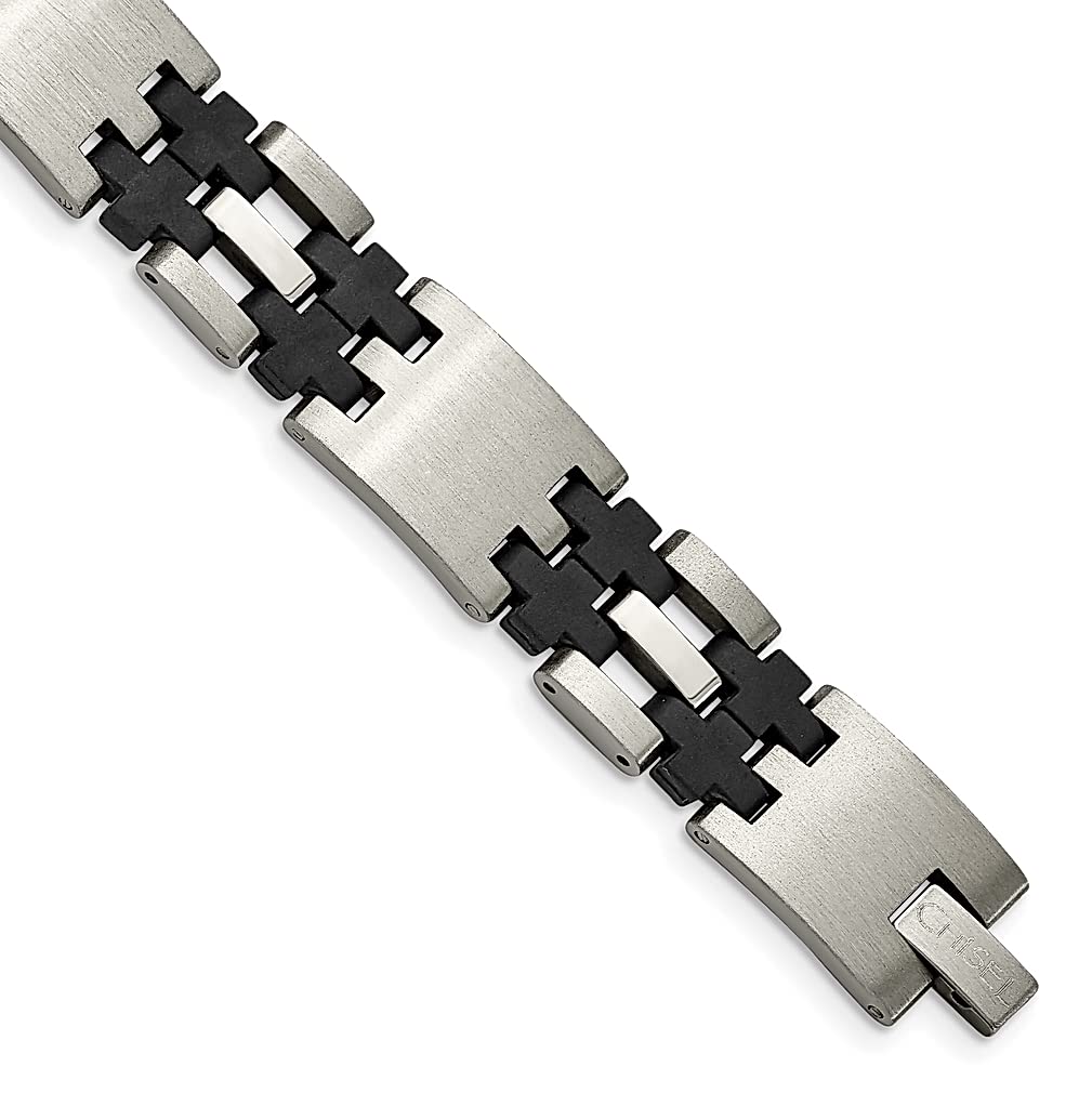 ICE CARATS Men's Stainless Steel Brushed Black Rubber 8.75 Inch Link Bracelet - Stylish Fashion Jewelry Gift for Dad, Husband & Boyfriend - Perfect for Work, Date Night & Special Occasions