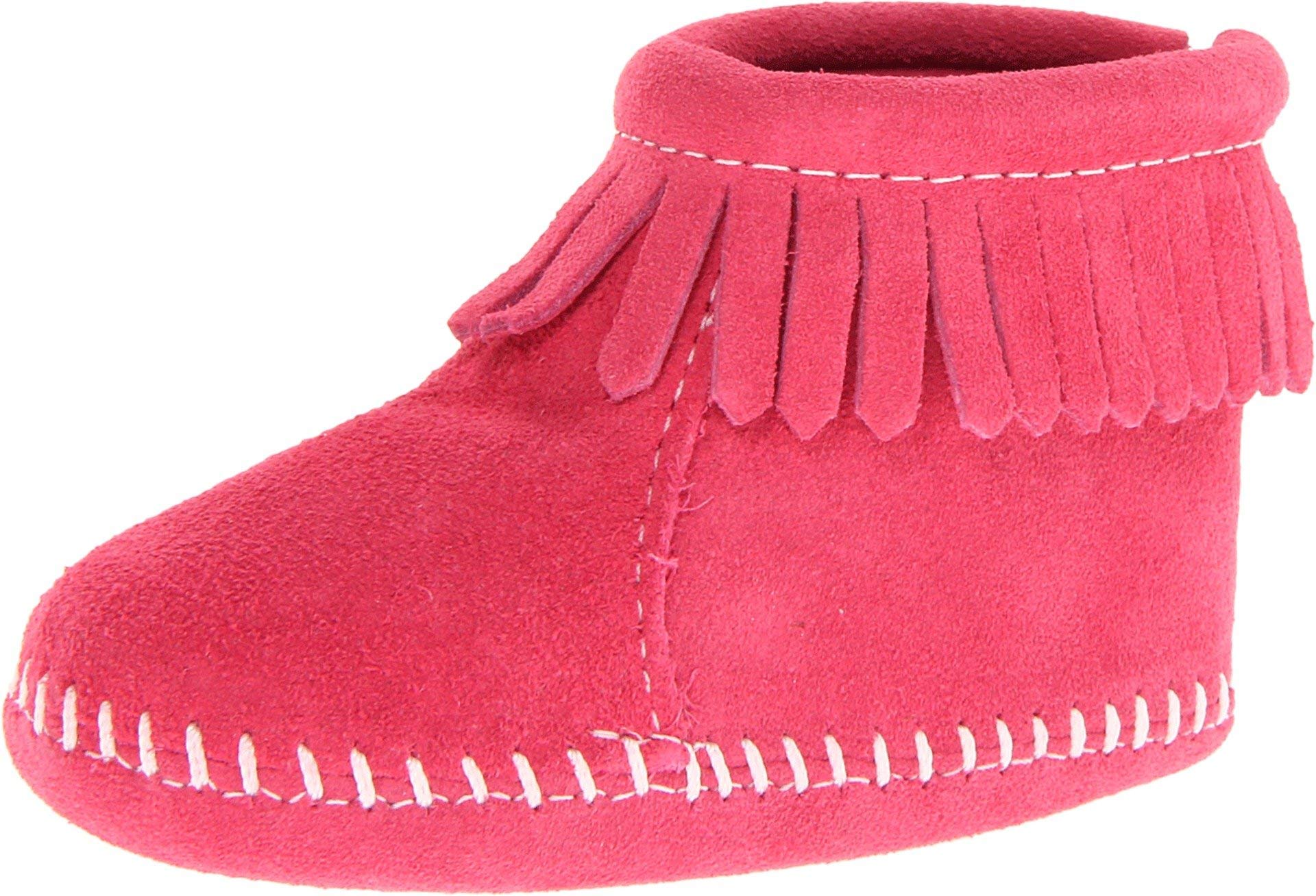 Minnetonka Velcro Back Flap Bootie for Toddlers - Soft Leather Moccasin Shoes for Boys & Girls - Perfect for Indoor Play, Outdoor Walks & Casual Wear
