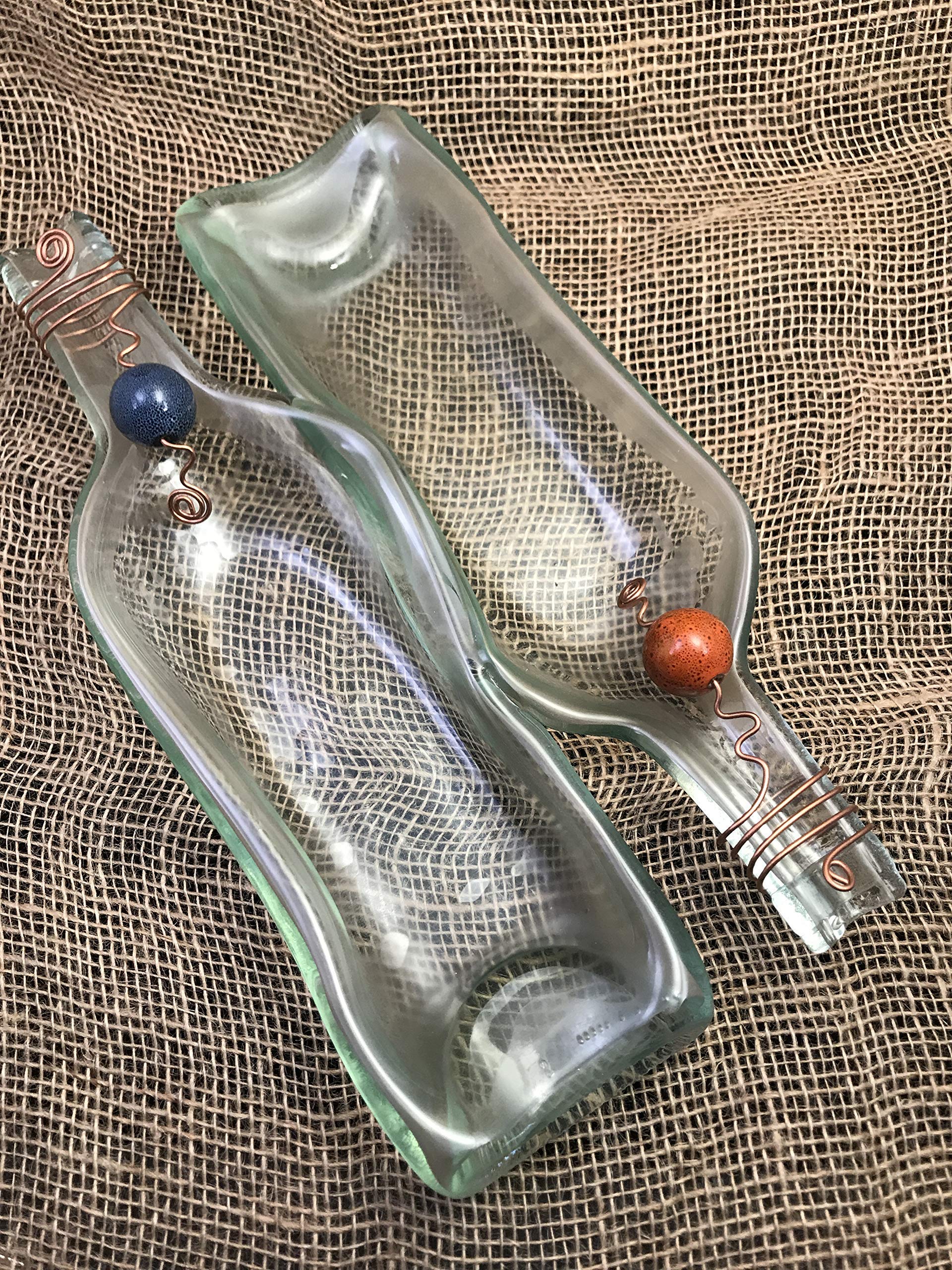 Ergonomic Appetizer Plates - Slumped Glass Serving Dishes with Orange & Blue Bead Design | Perfect for Wine Tasting, Cheese Pairing & Party Snack Presentation