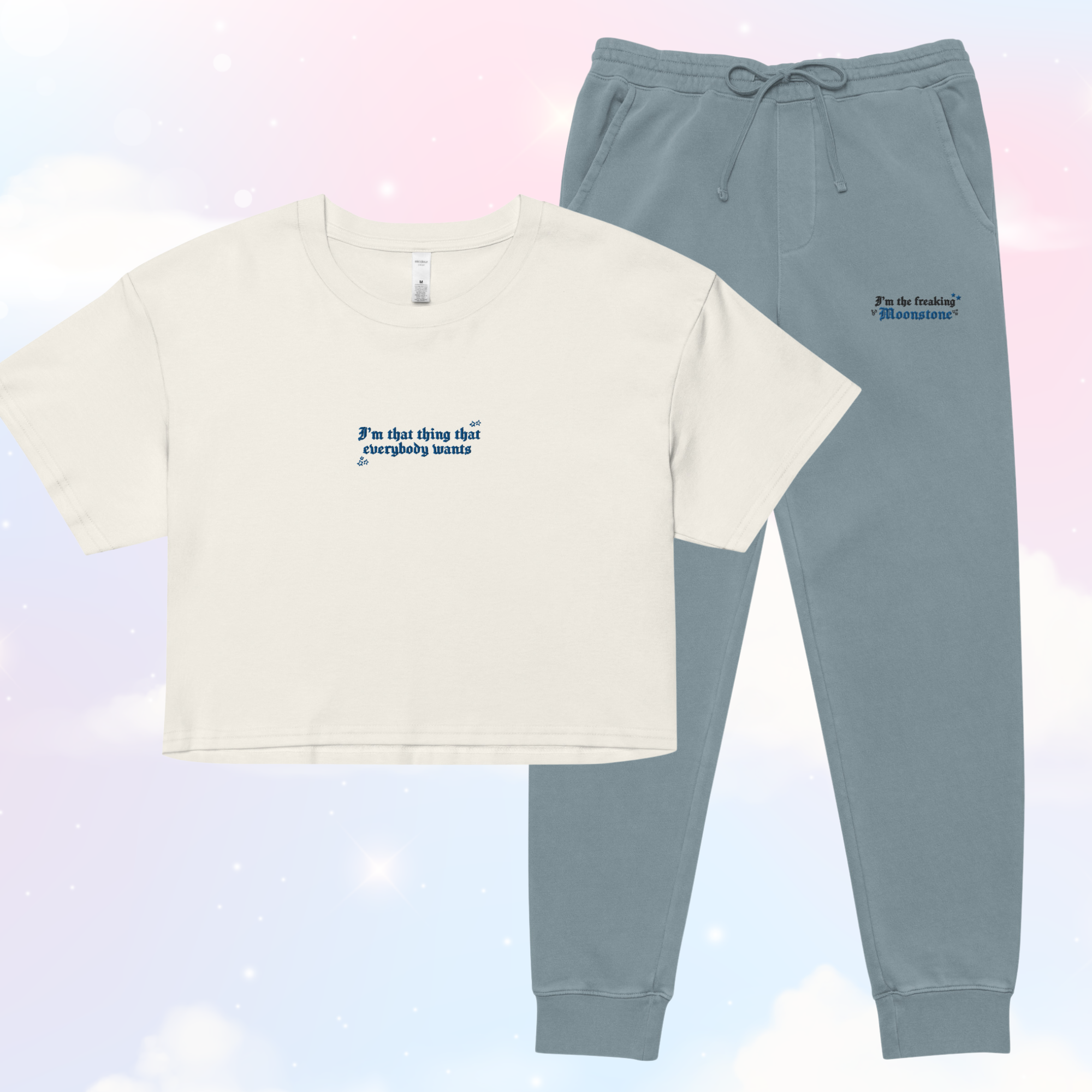 Moonstone Women's Crop Top and Sweatpants Set - Soft Lounge Wear for Yoga, Gym & Casual Outfits | Comfortable Matching Outfit for Home & Street Style