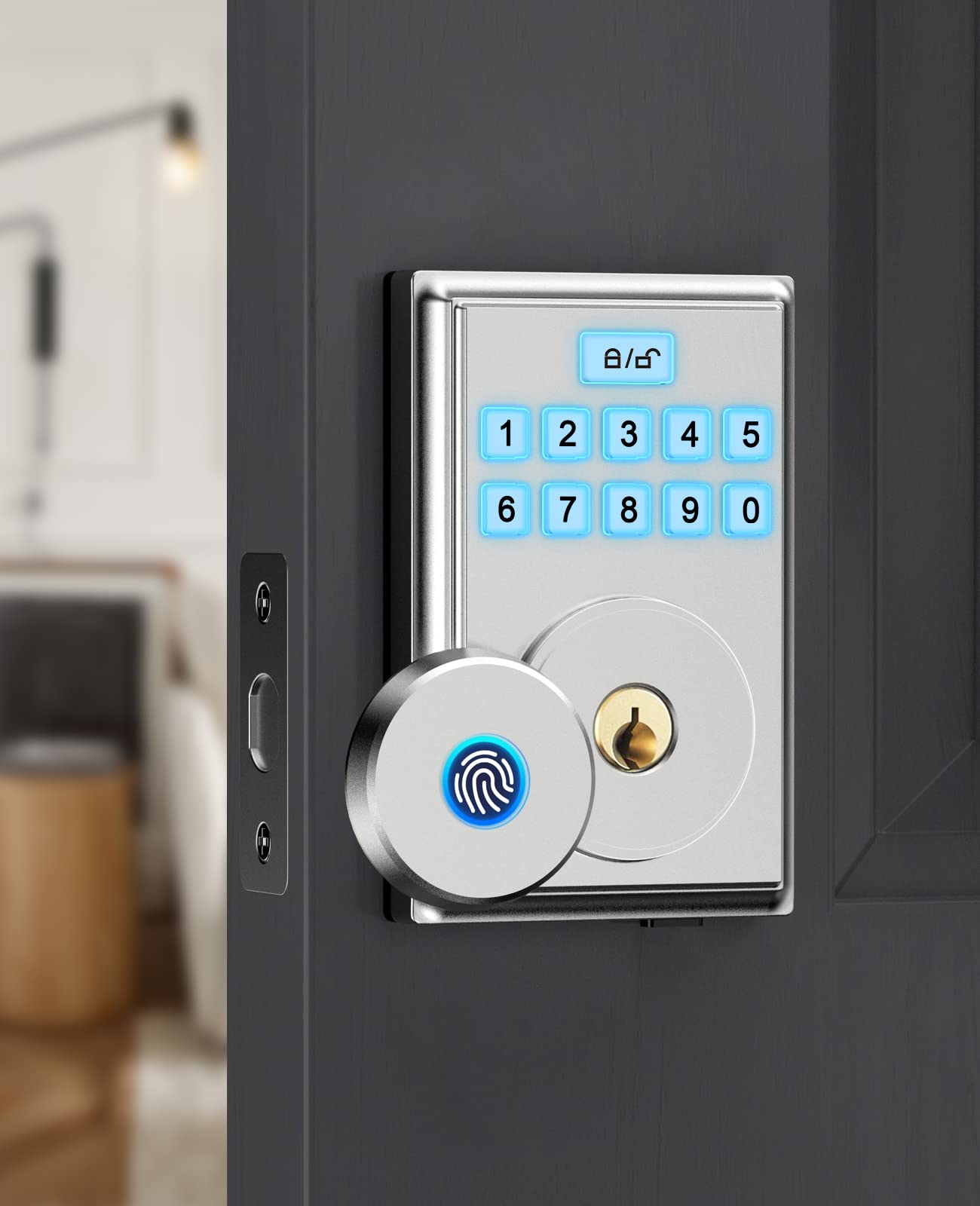 Smart Fingerprint Door Lock - Keyless Entry Electronic Front Door Lock with Keypad, 300 User Capacity, Auto Lock, IP56 Waterproof, Anti-Peeping, Easy Installation for Home & Office Security (Silver) - Perfect for Apartments, Houses & Commercial Buildings