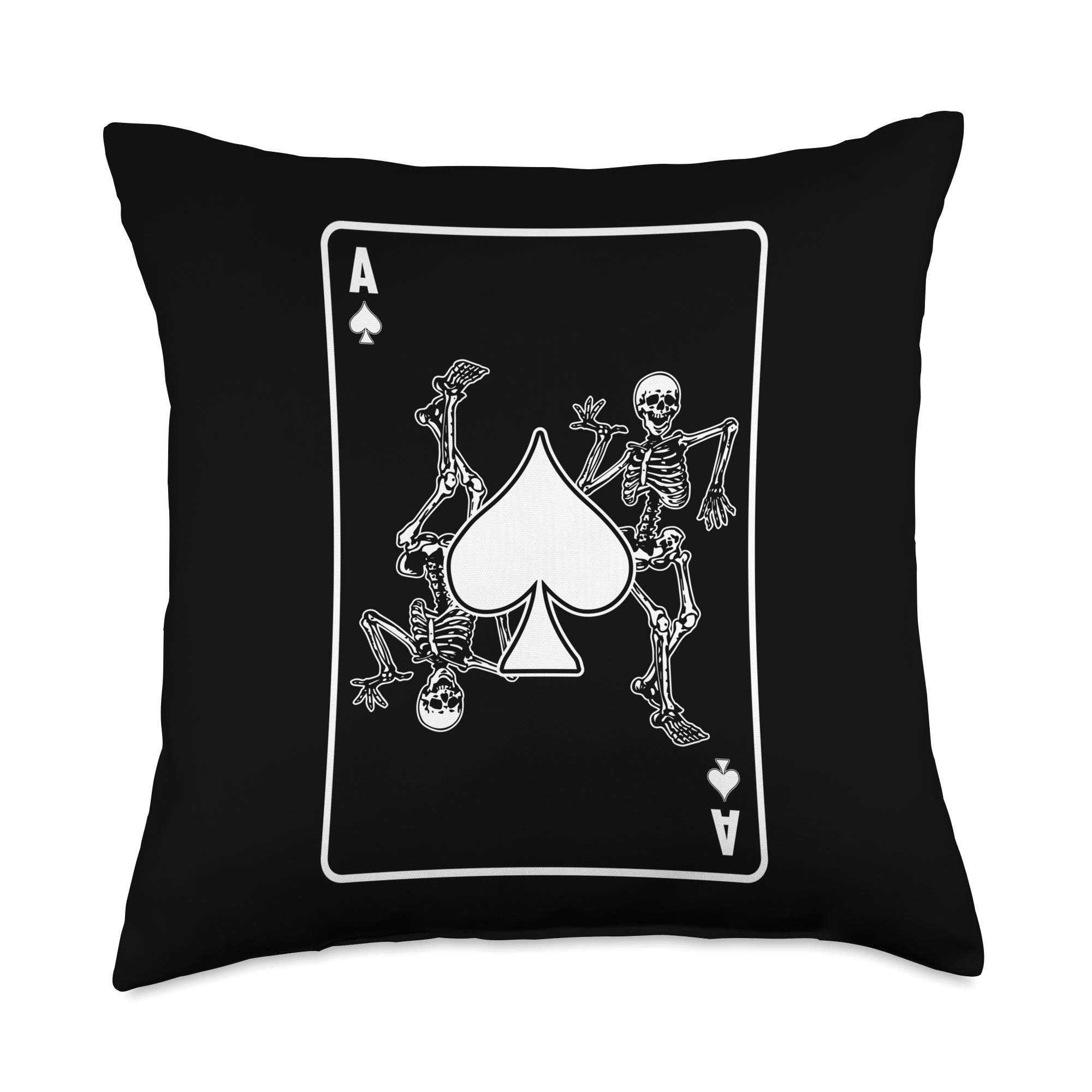 Skeleton Ace Spade Playing Card Pillow - 18x18 Halloween Gift for Home Decor