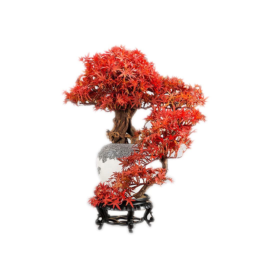 Artificial Pine Bonsai Tree - Mini Fake Bonsai Plant with Pot for Office Desk Decor, Home Table Centerpiece, and Desktop Display (Red) | Perfect for Greeting Guests, Zen Decor, and Indoor Plant Lovers