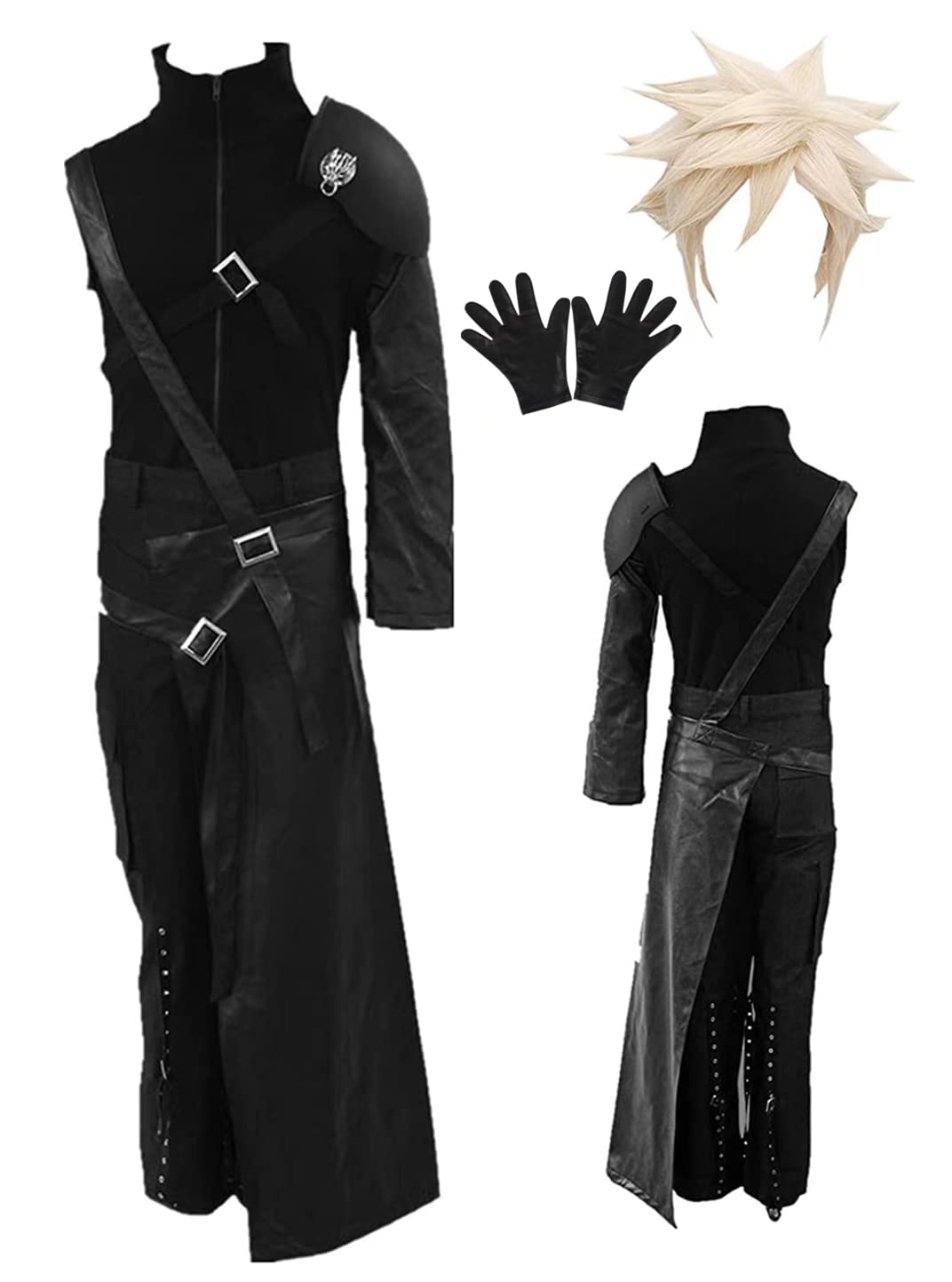 Men's Black Cosplay Suit with Waistband & Shoulder Armor - US Size Adult Costume for Halloween, Cosplay Events & Themed Parties