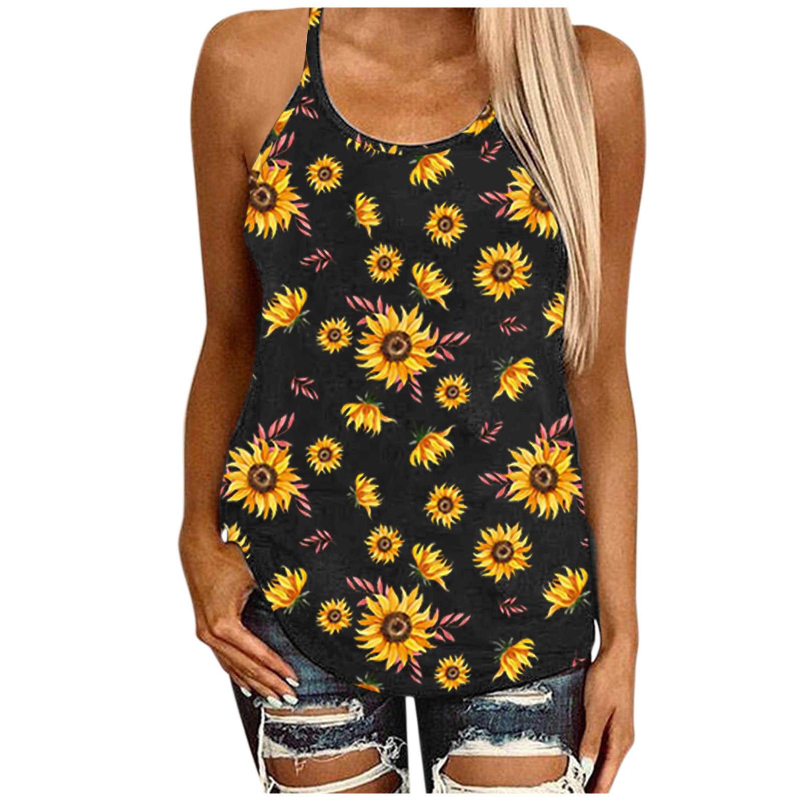 Women's Summer Floral Print Sleeveless Hollow Out Back Tank Top - Sexy Athletic Blouse for Beach, Gym & Casual Wear
