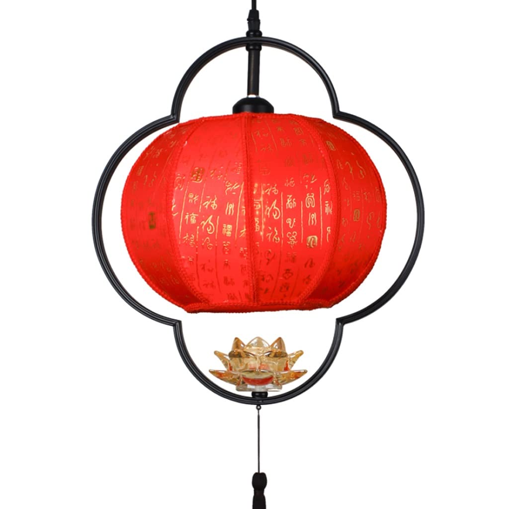 XUHUI Traditional Chinese Red Lantern - Handcrafted Glass Lotus Chandelier with Wrought Iron Frame & Fabric Lampshade for Home Decor, Wedding, Festival & Asian-Themed Events