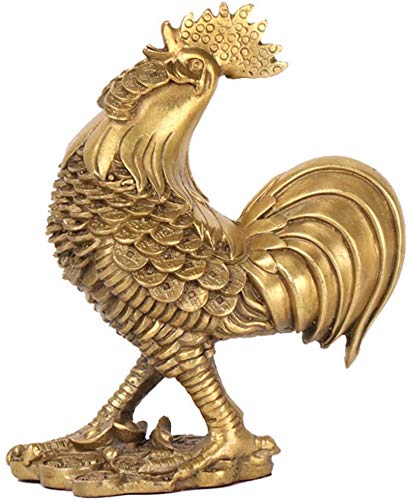 Pure Brass Rooster Figurine - Feng Shui Good Luck Chicken Statue for Home & Office Decor, Wealth Collection Gift | Perfect for Desk Decor, Housewarming Present & Feng Shui Enhancement