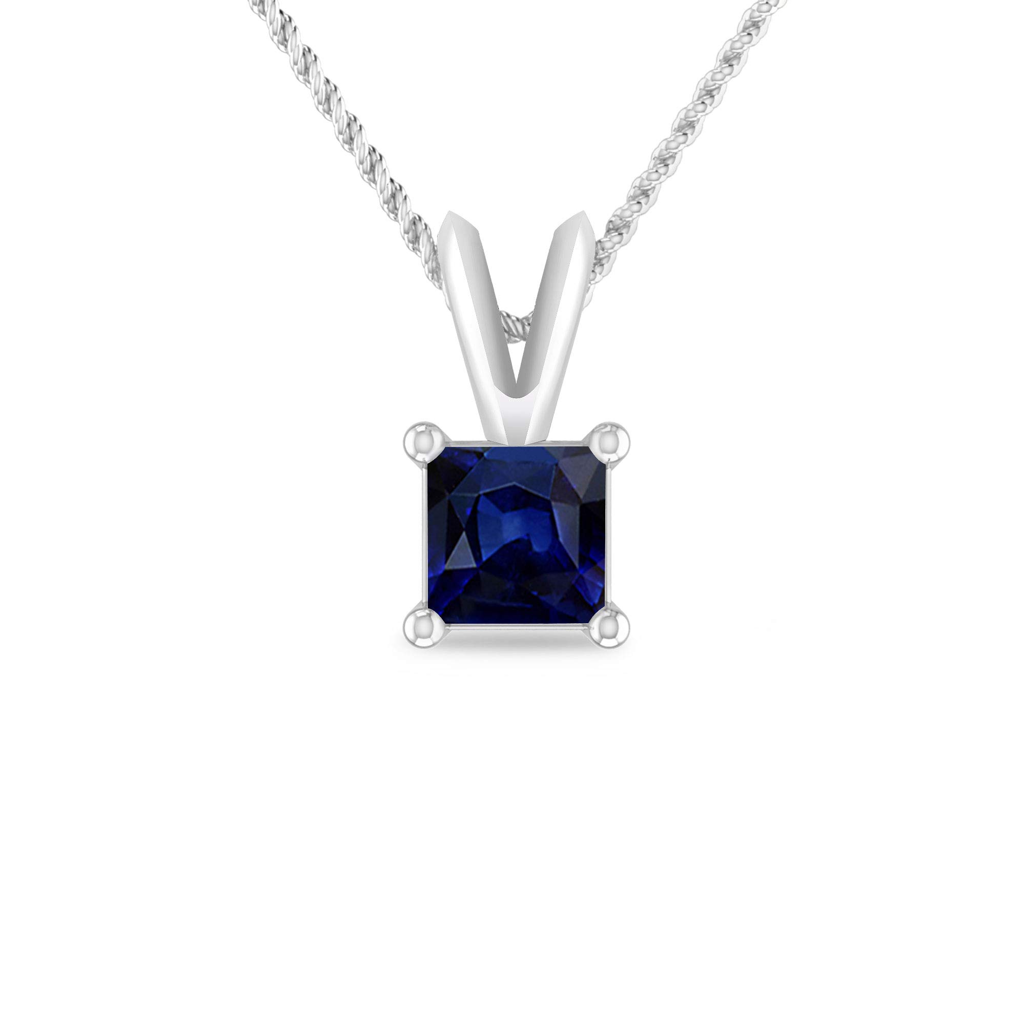 Inspereza 10K Gold Princess Cut Gemstone Solitaire Pendant Necklace for Women - 4.00mm V-Bail Elegant Jewelry Gift for Birthday, Anniversary & Special Occasions