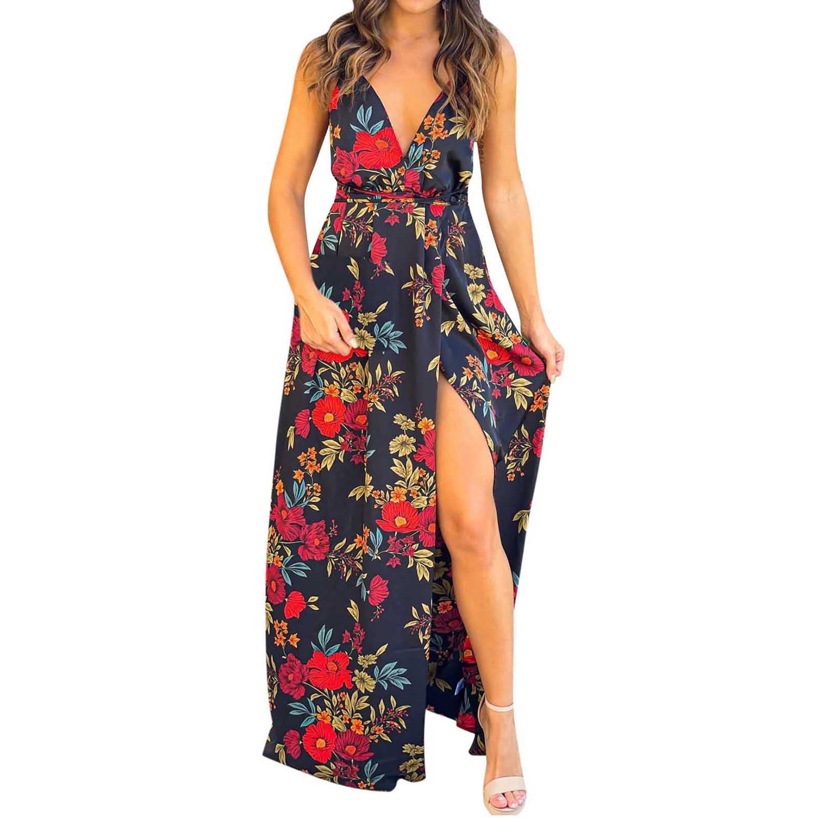 Floral Print Backless Maxi Dress for Women - Spaghetti Strap Summer Beach Party Dress, Prom Evening Gown for Vacations & Date Nights