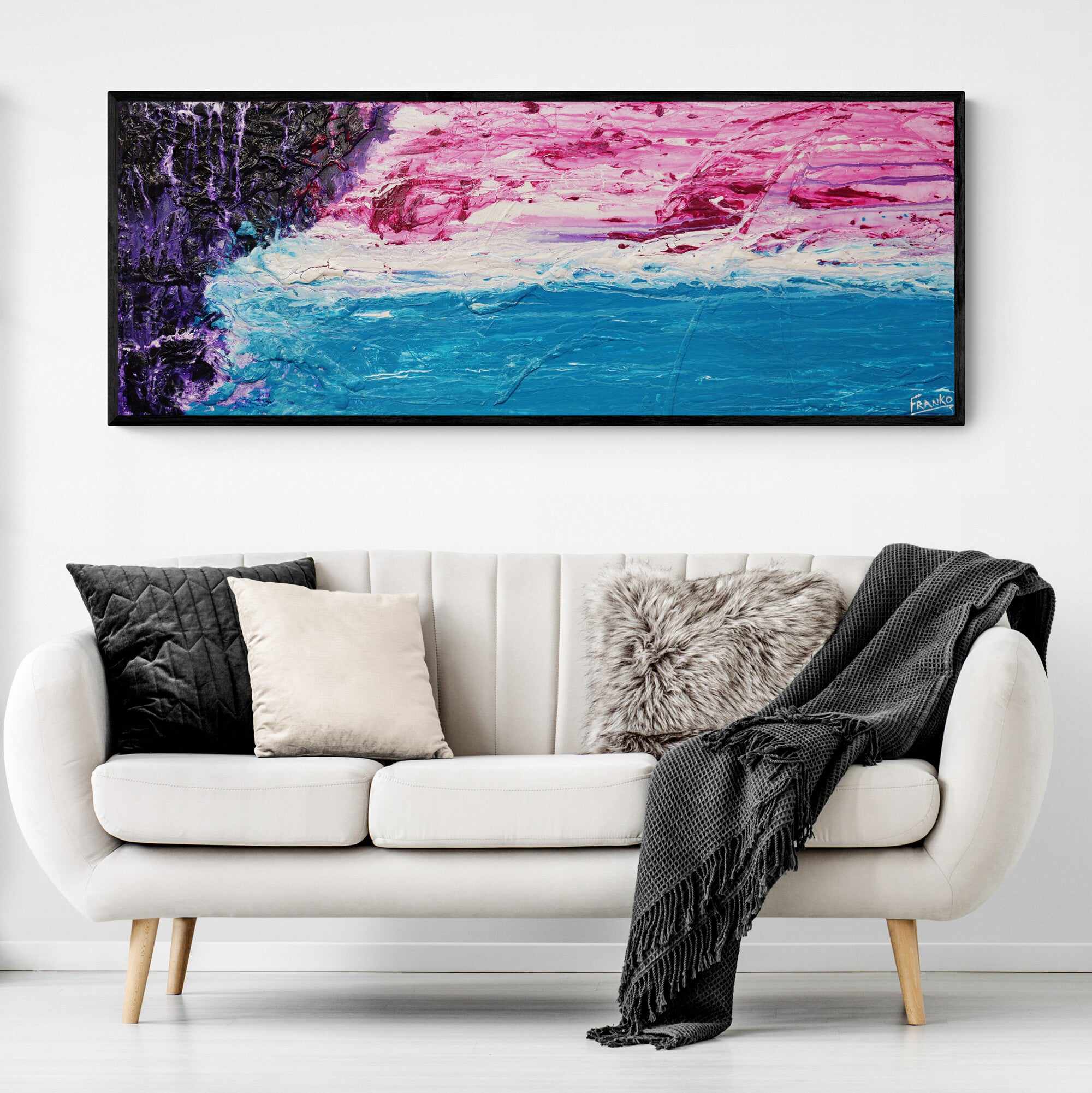 160cm x 60cm Blue Pink Purple Textured Abstract Canvas Wall Art - Modern Home Decor for Living Room, Bedroom & Office - Ready to Hang