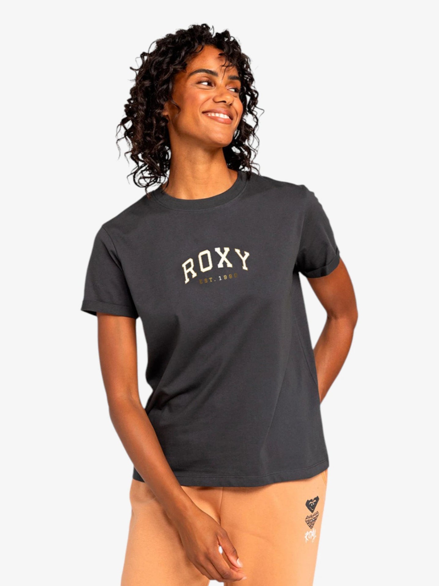 **Roxy Noon Ocean B Black T-Shirt for Women - Soft Cotton Casual Tee - Perfect for Beach, Surfing & Everyday Wear**