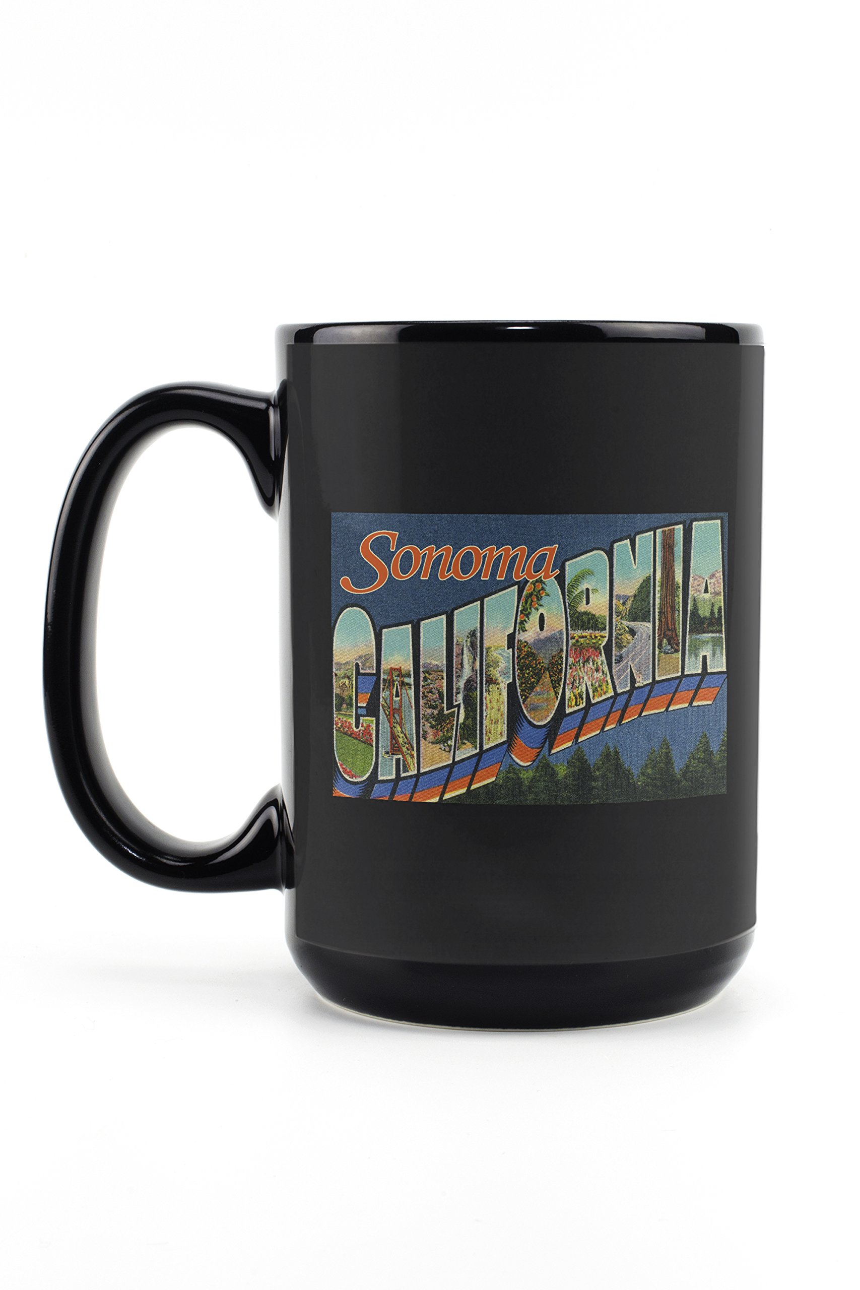 Lantern Press Greetings from Sonoma California - 15oz Black Ceramic Coffee & Tea Mug - Dishwasher & Microwave Safe - Perfect for Home, Office & Gifts
