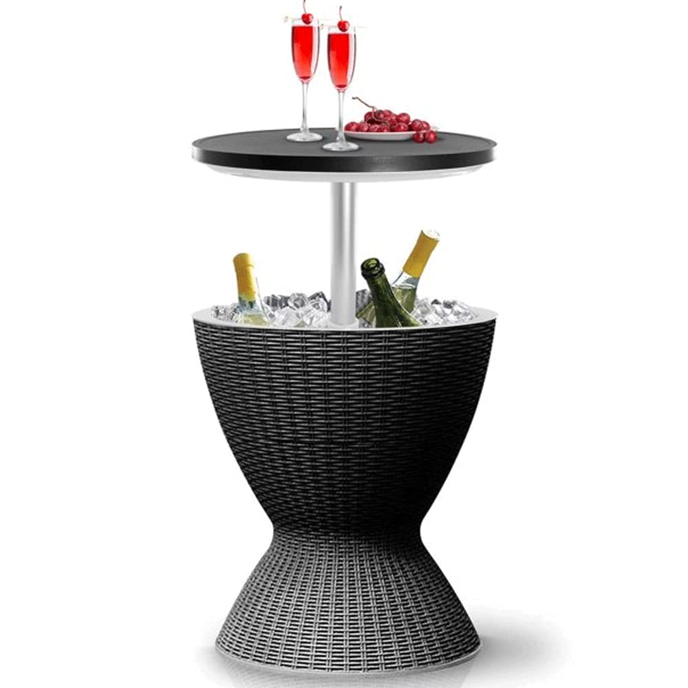 Outdoor Adjustable Height Bar Table with Ice Bucket & 7.5 Gallon Storage - Black Patio Side Cocktail Table for Beer, Wine Cooler - Perfect for Pool Parties, Beach Gatherings & Backyard BBQs