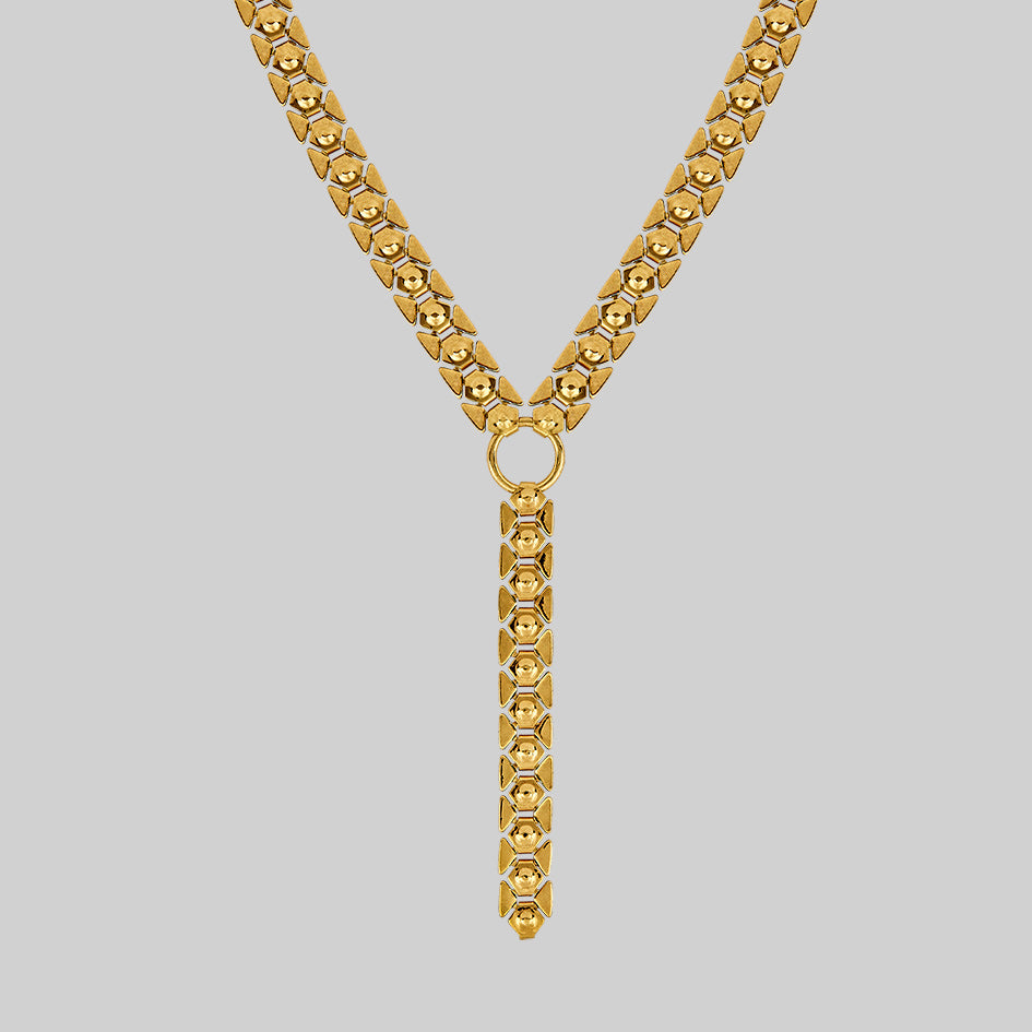 STAKE. Gold Lariat Chain Necklace - Elegant Layered Dainty Jewelry for Women, Perfect for Everyday Wear, Parties & Special Occasions