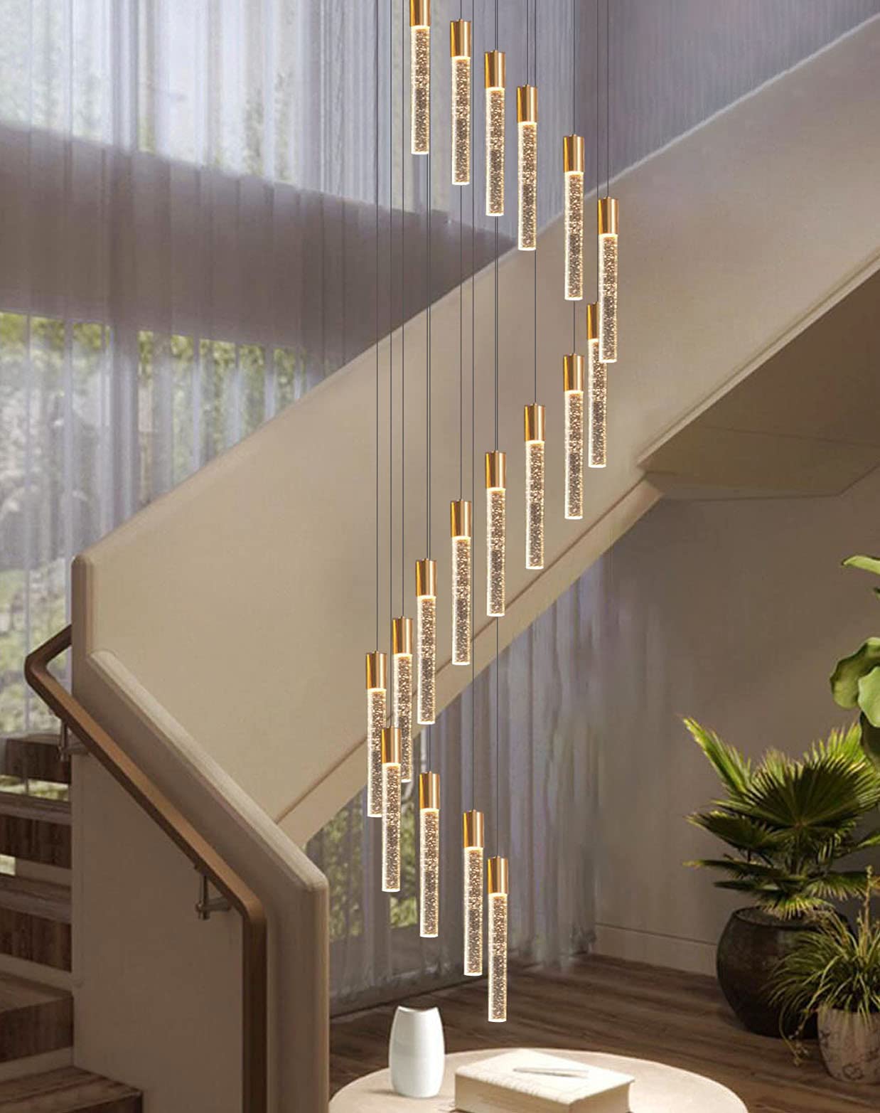 18-Light Modern Crystal Chandelier LED Dimmable Flush Mount Ceiling Light Fixture with Remote - Raindrop Bubble Crystal Pendant for Living Room, Foyer, Dining Room & Bedroom Lighting