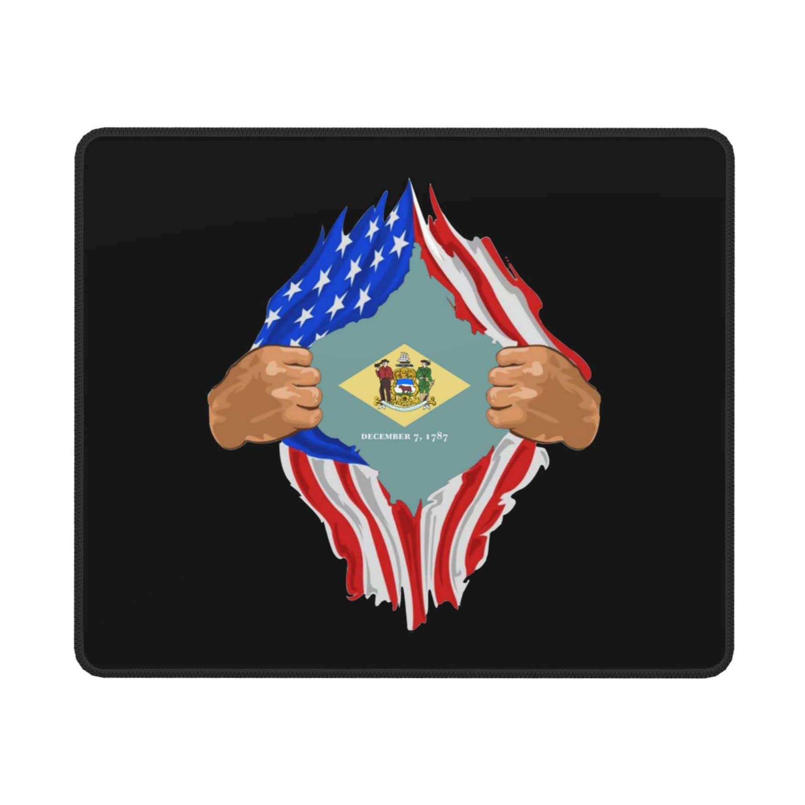 Delaware State Flag Hand-Tear Mouse Pad 10x12 Inch - Non-Slip Rubber Base Computer Mouse Mat for Office, Laptop & Gaming Desk Setup