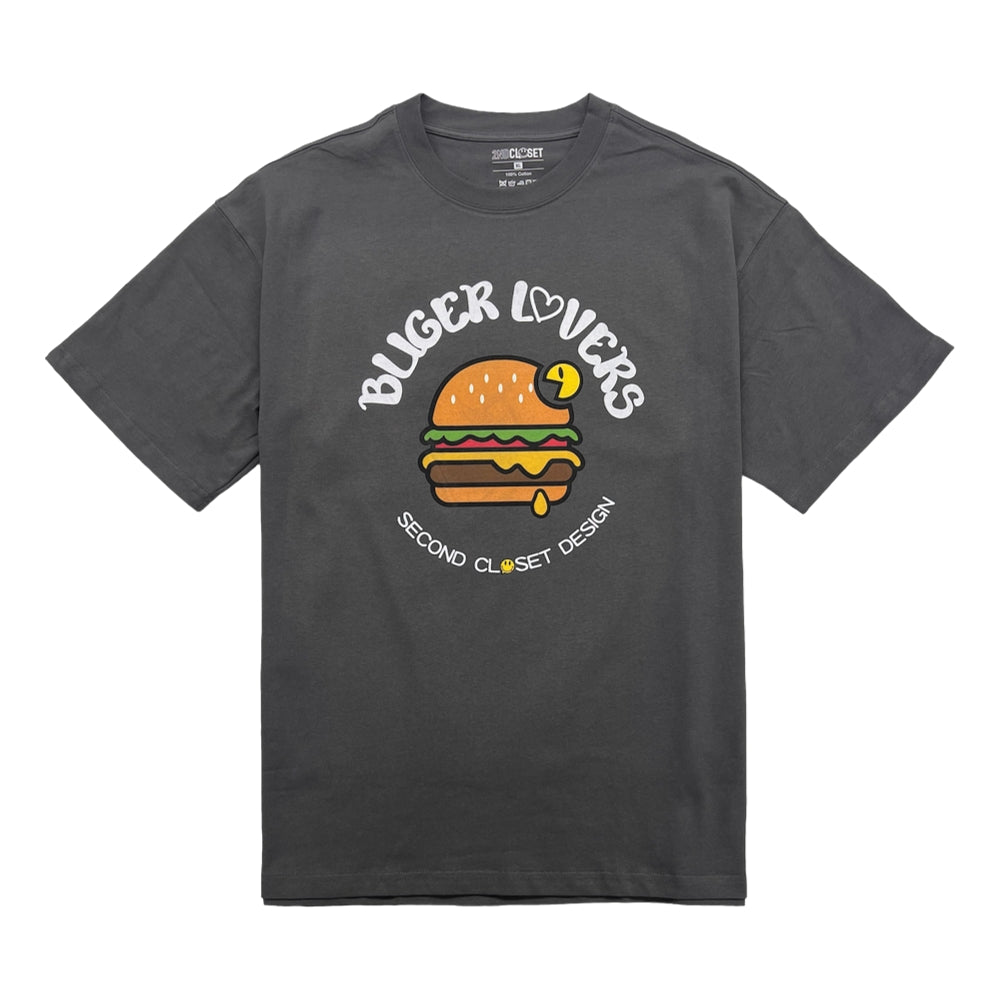 2nd Closet Burger Lovers Printed T-Shirt - Charcoal Gray Graphic Tee for Men & Women | Casual Wear, Fast Food Fan Gift, BBQ Party Outfit