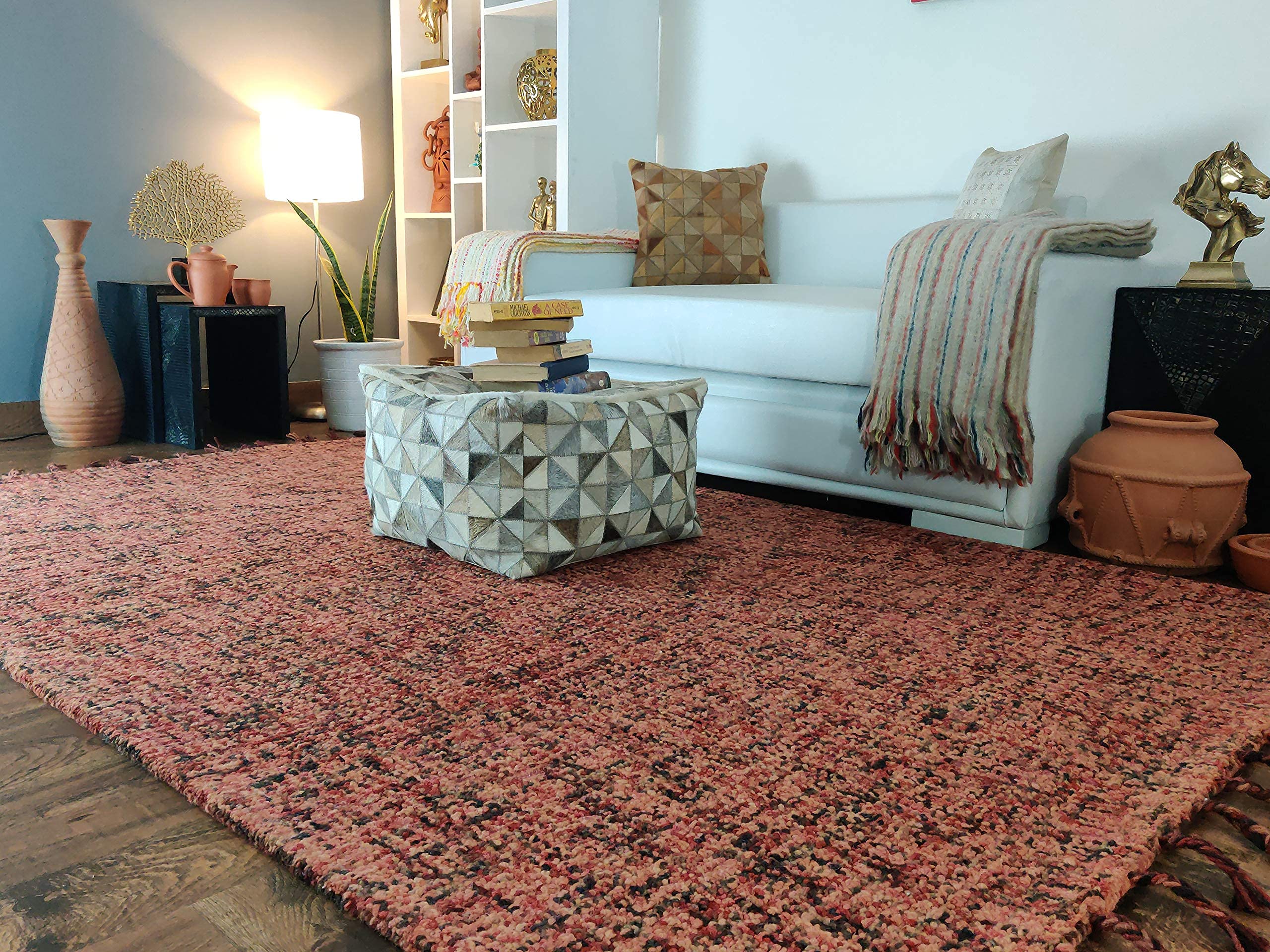 Handmade Nomad Wine Wool Natural Fiber Carpet - Easy Maintenance, Non-Slip Living Room Rug, Bedroom Floor Mat, Family Room Decor (5' x 8') - Perfect for Cozy Home, Boho Chic Interior & Guest Room Accent