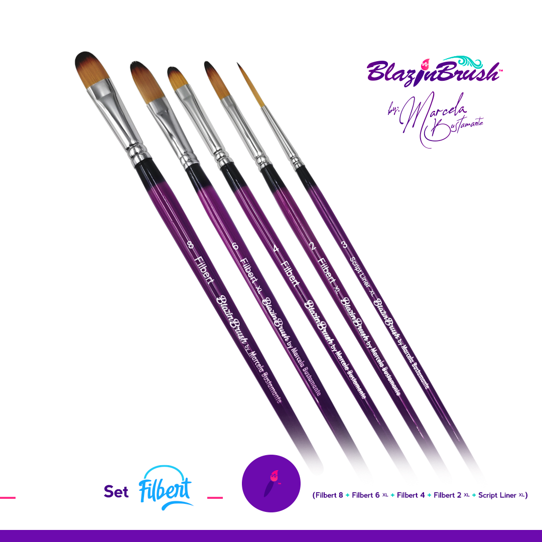 Blazin Brush Set - 5 Piece Filbert Brush Kit for Oil & Acrylic Painting - Perfect for Artists, Beginners & Professionals